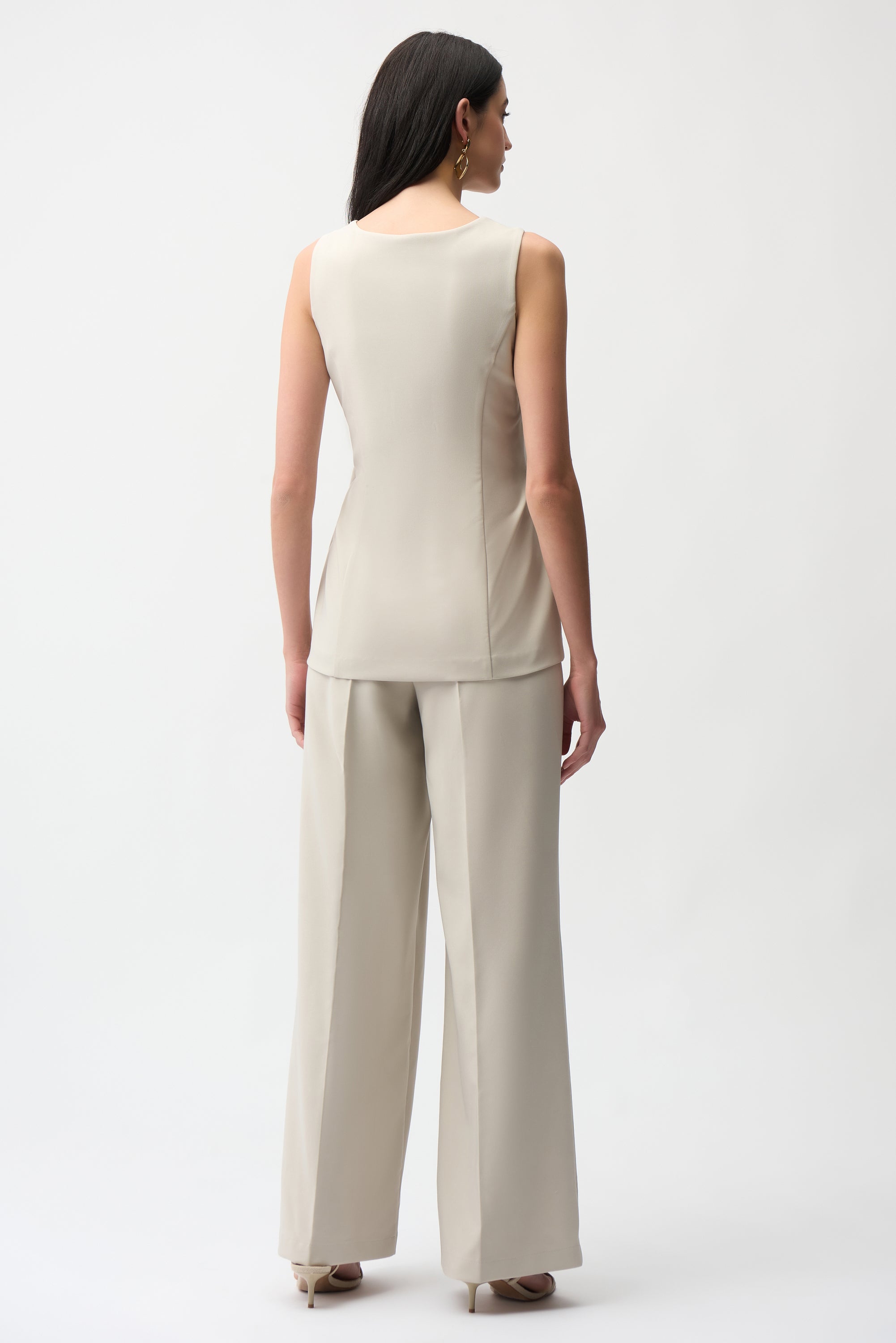 Lux Twill Wide-Leg Pantsuit-Style Jumpsuit (261214)