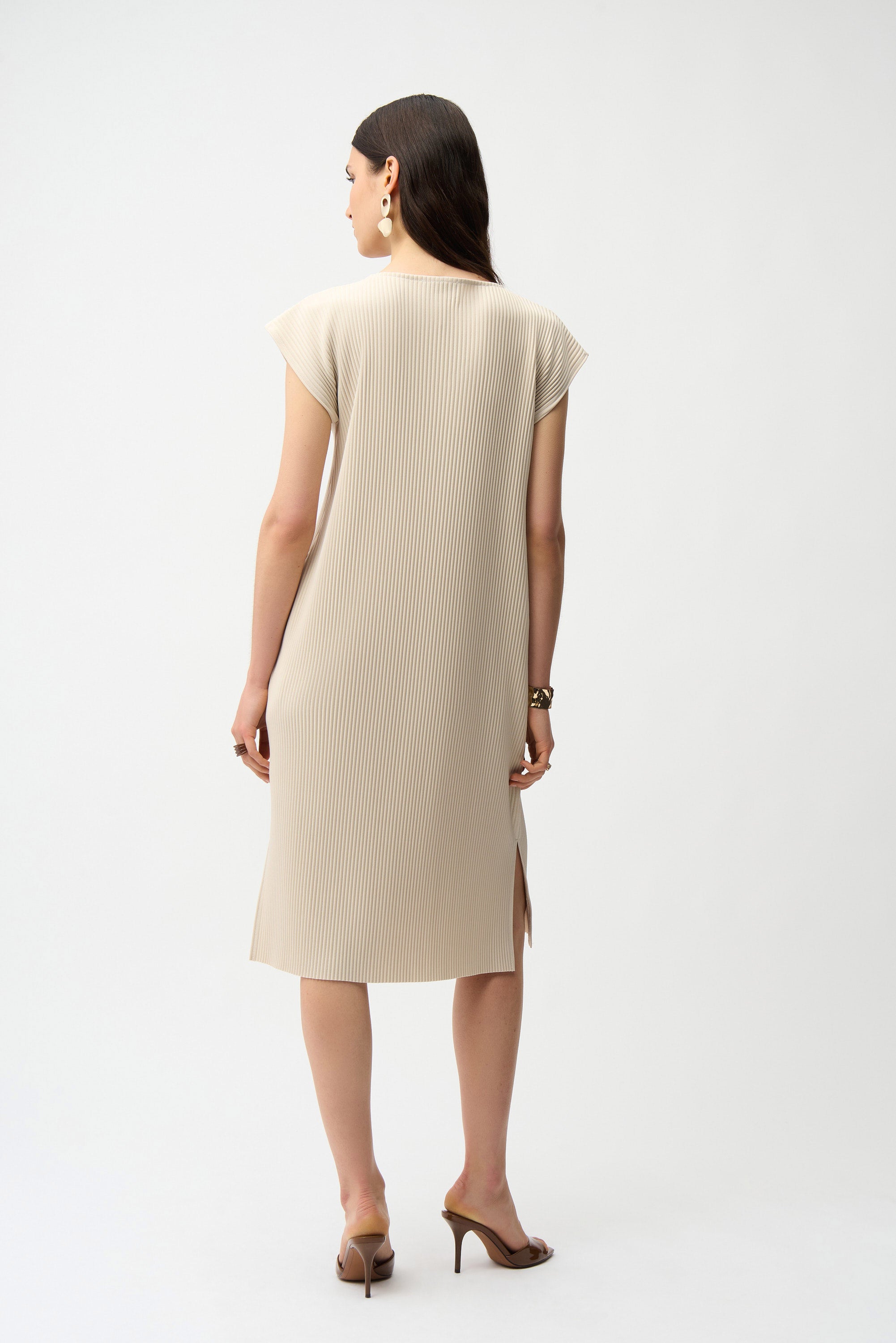 Pleated Scuba Crepe Straight Dress With Pockets (261252)