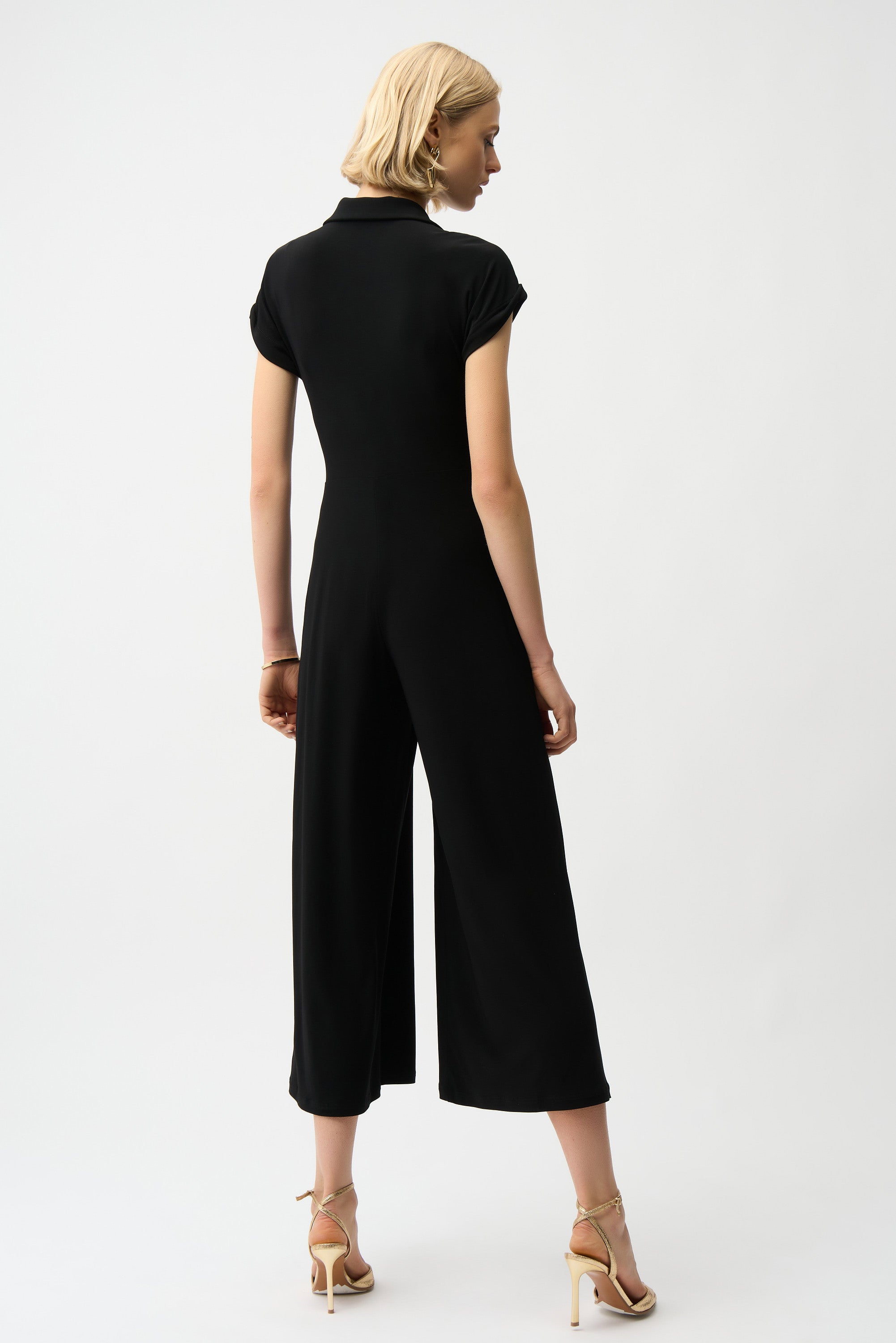 Silky Knit Culotte Jumpsuit With Gold Zipper (261255)