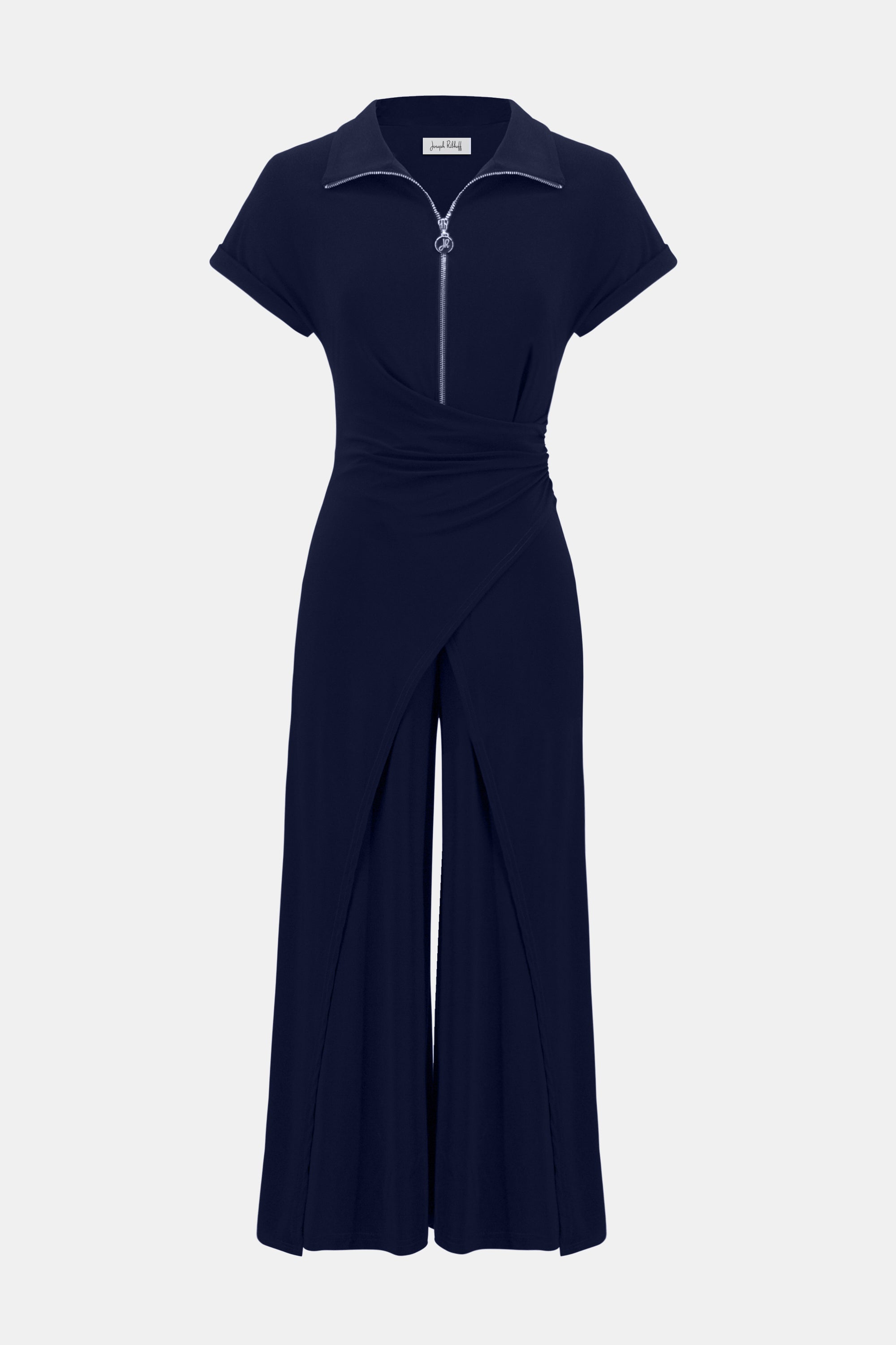 Silky Knit Culotte Jumpsuit With Gold Zipper (261255)