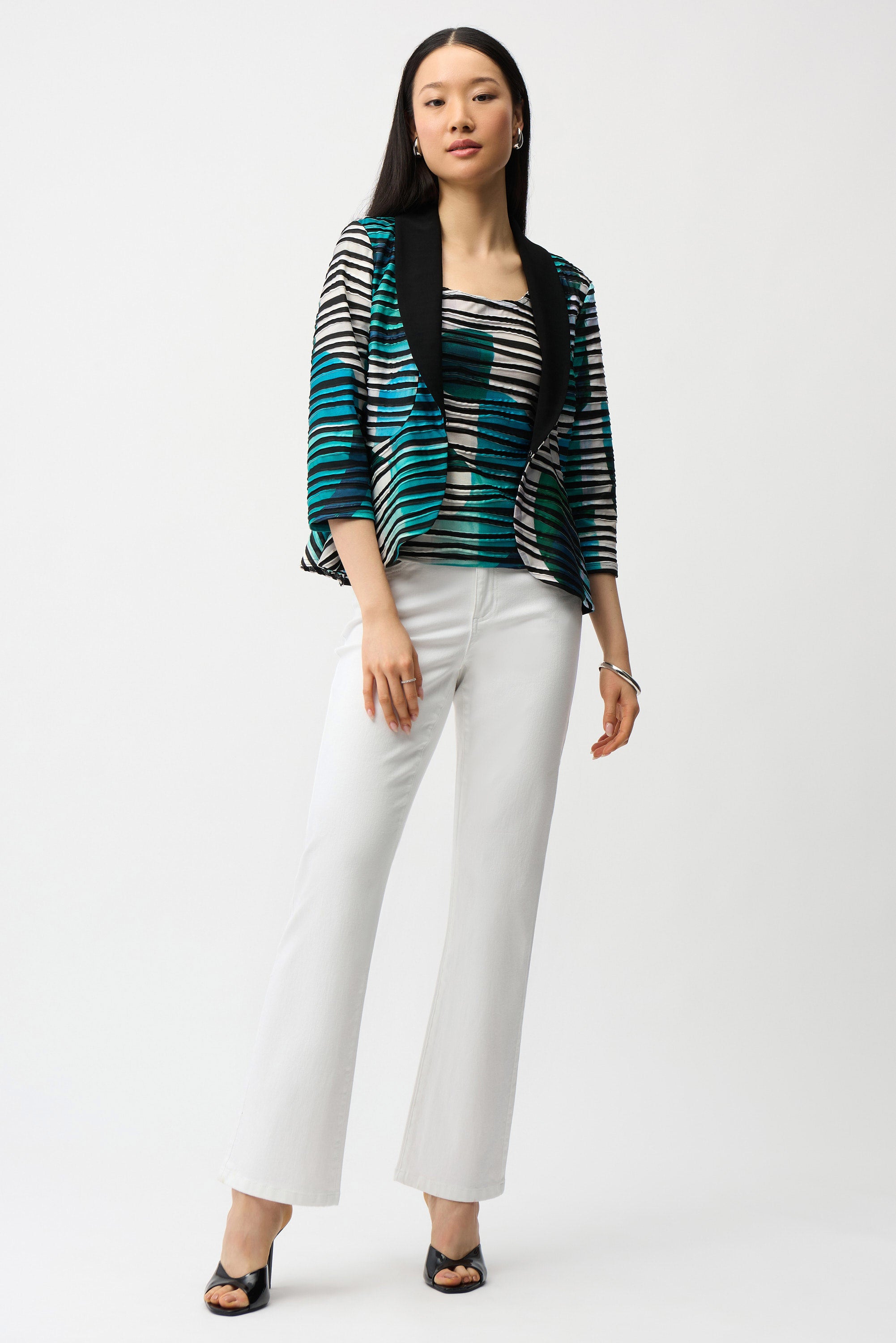 Cascade Knit Geometric Print Peplum Jacket and Camisole Set (261270)