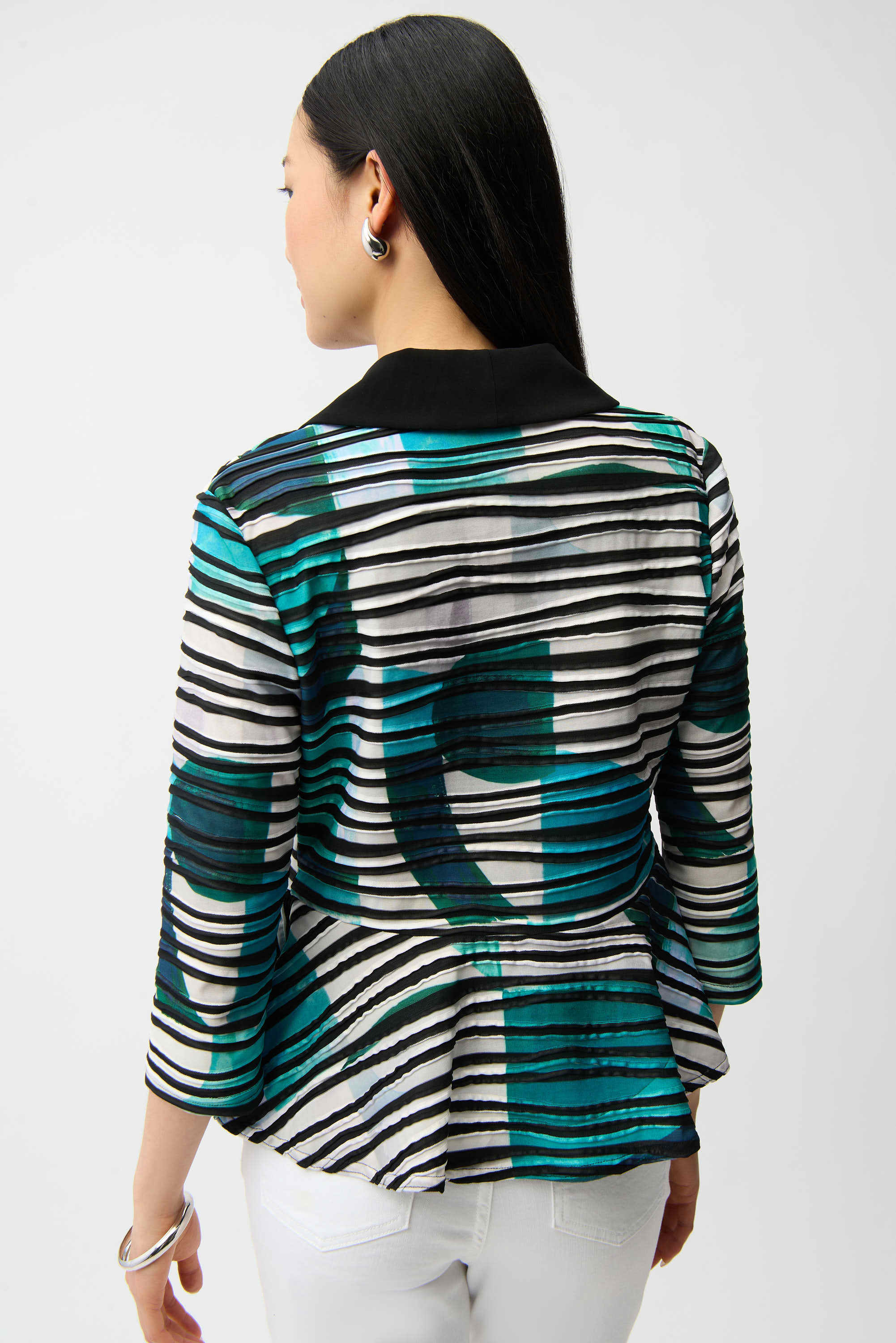 Cascade Knit Geometric Print Peplum Jacket and Camisole Set (261270)