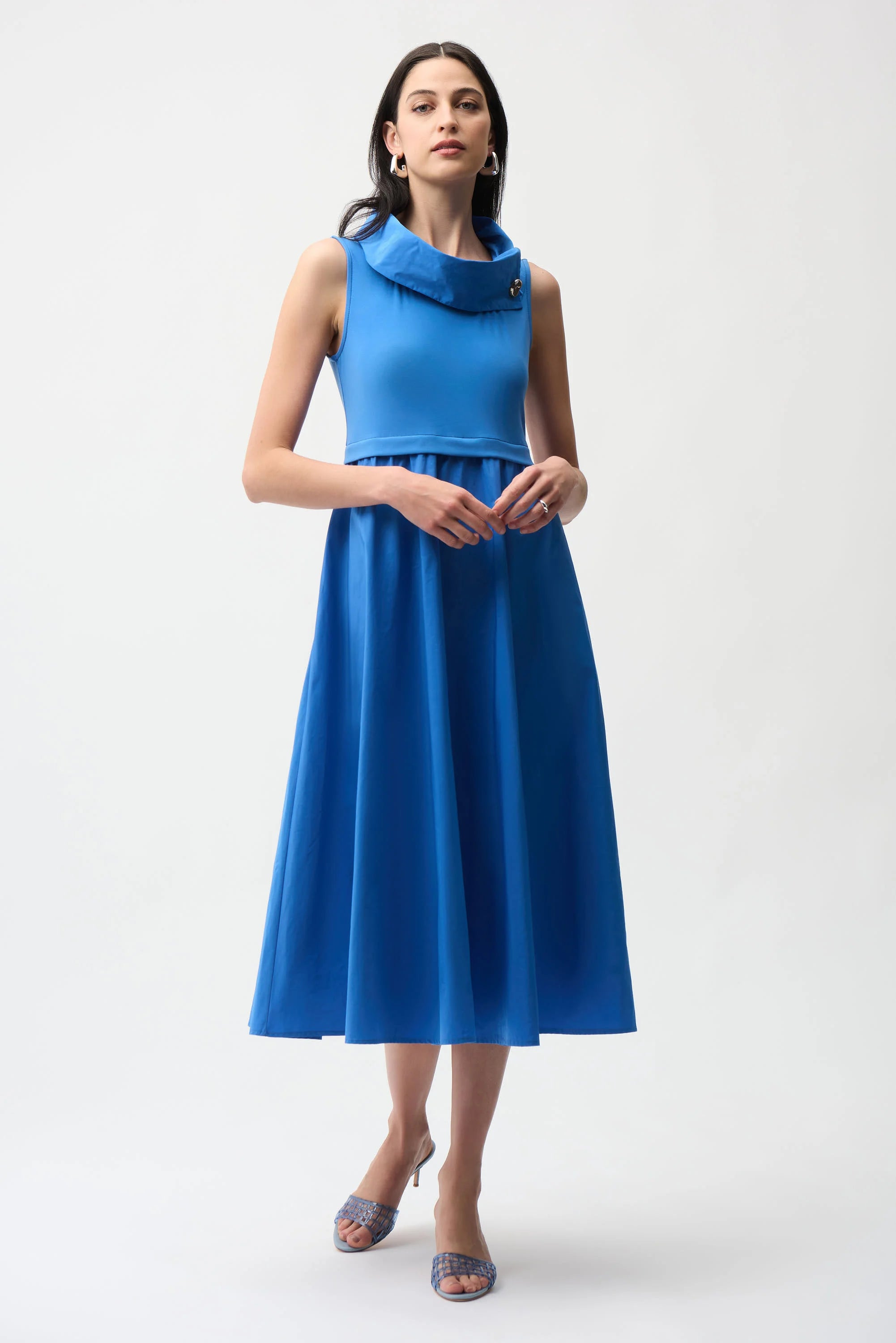 Silky Knit And Memory Fit and Flare Dress With Shawl Collar (261274)