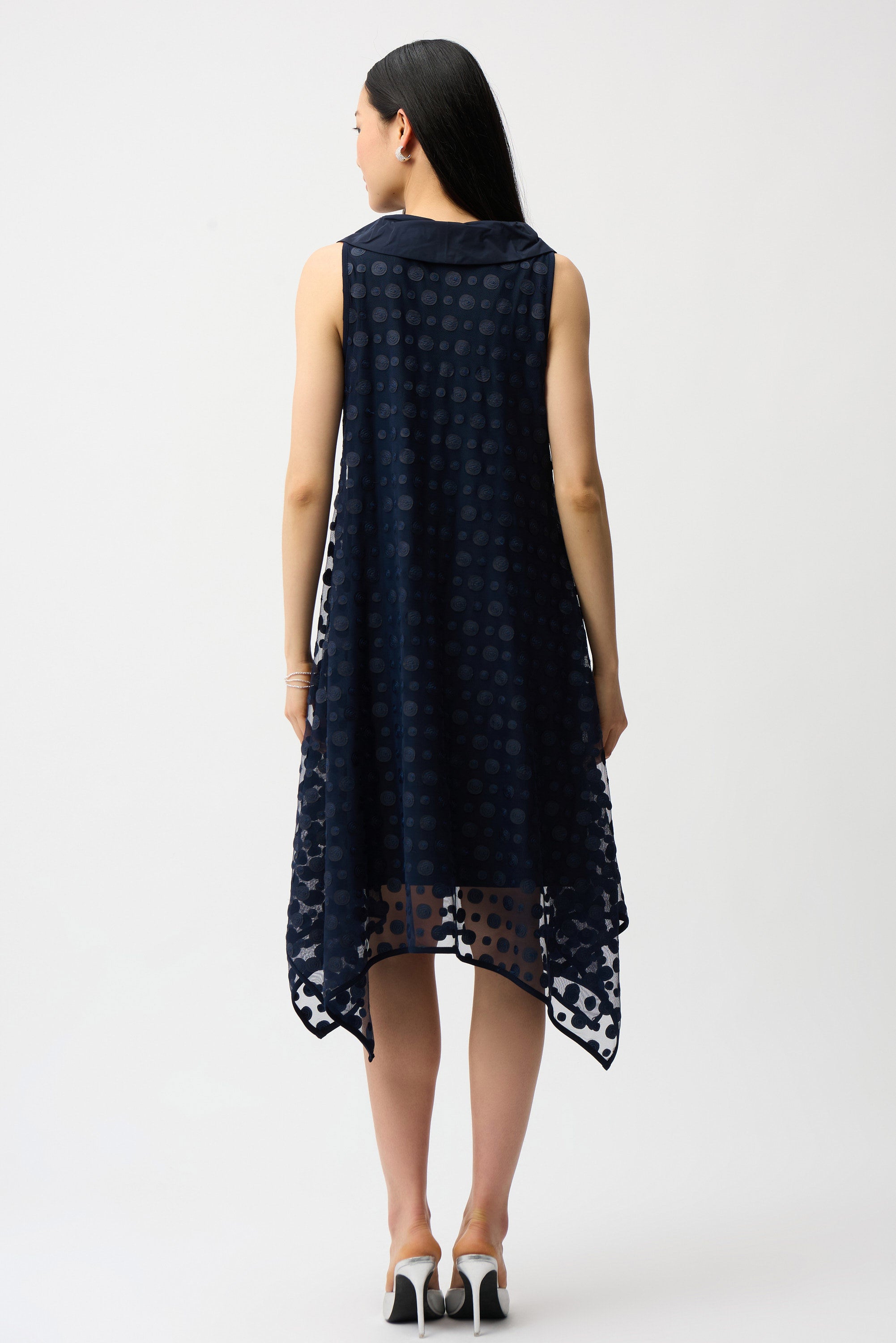 Dot Embroidered Mesh Handkerchief Dress With Cowl Collar (261299)