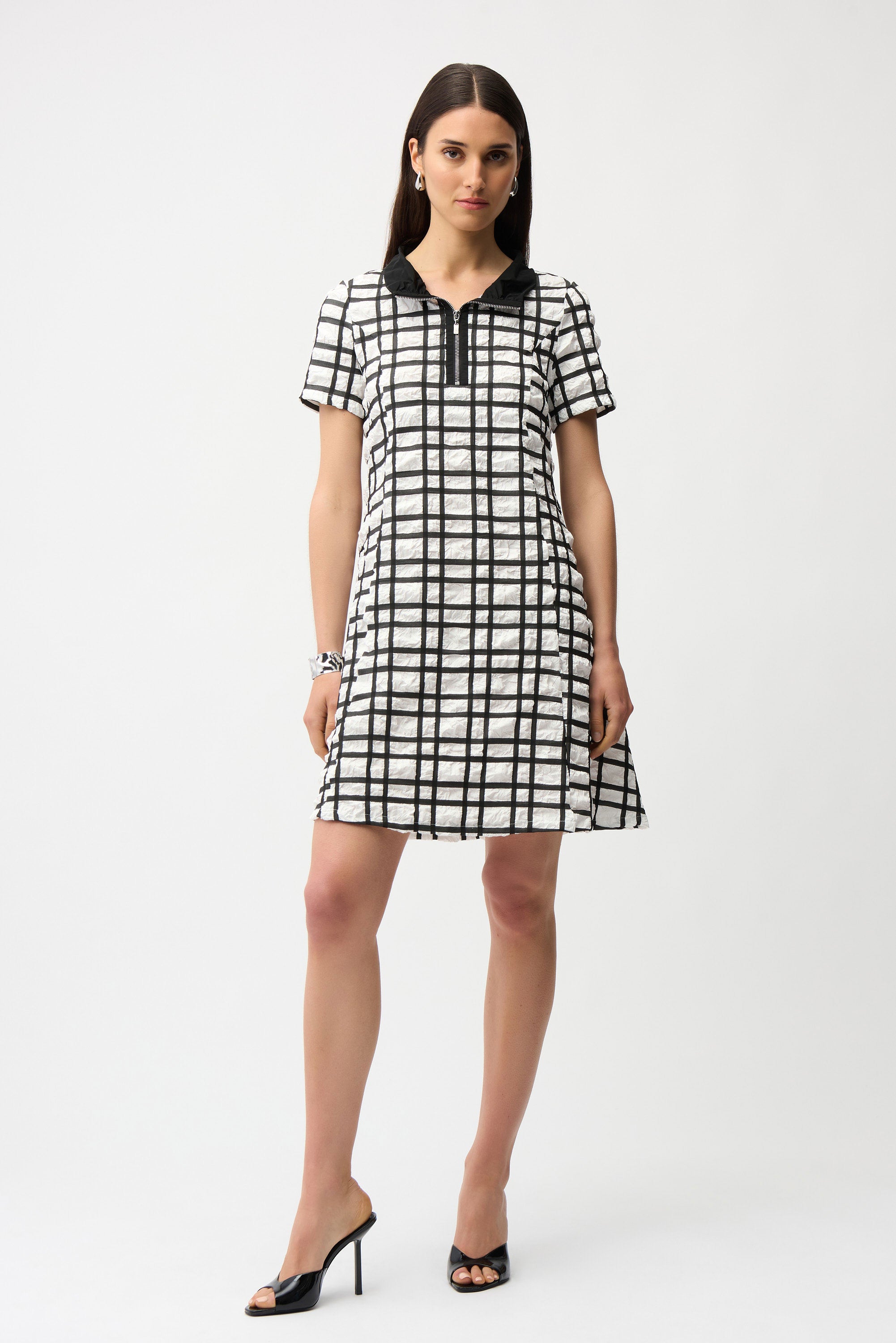 Jacquard Plaid Print A-line Dress With Contrast Detail (261307)