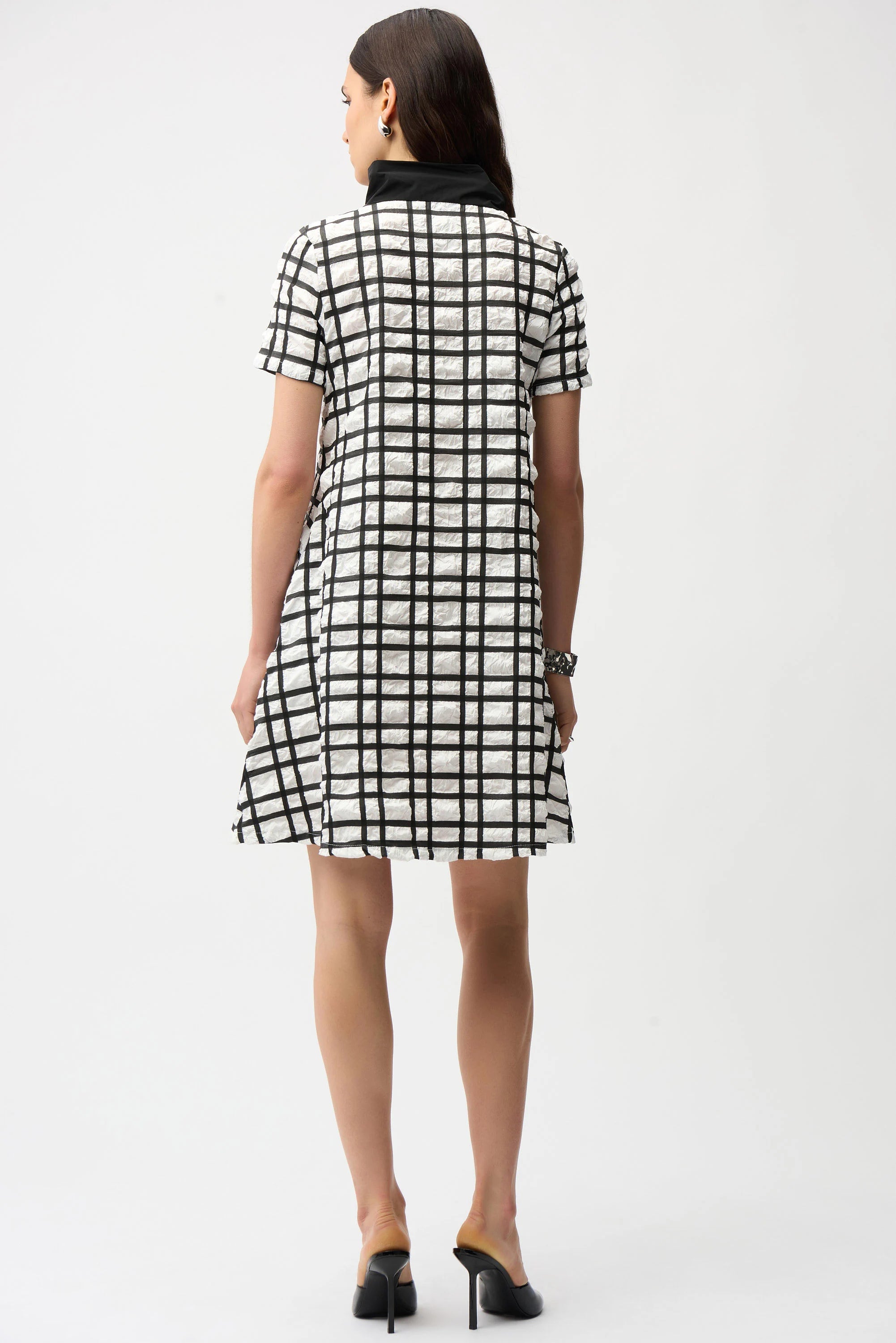 Jacquard Plaid Print A-line Dress With Contrast Detail (261307)