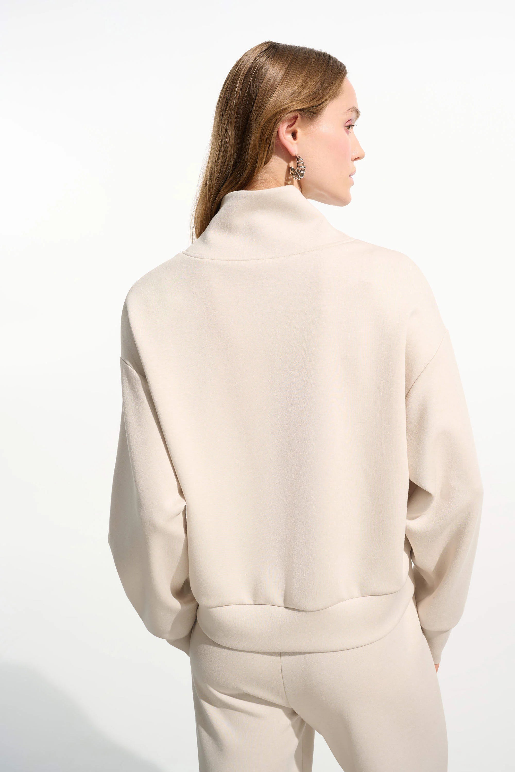 Scuba Jersey Boxy Sweatshirt With High Collar and Front Zipper (261610)