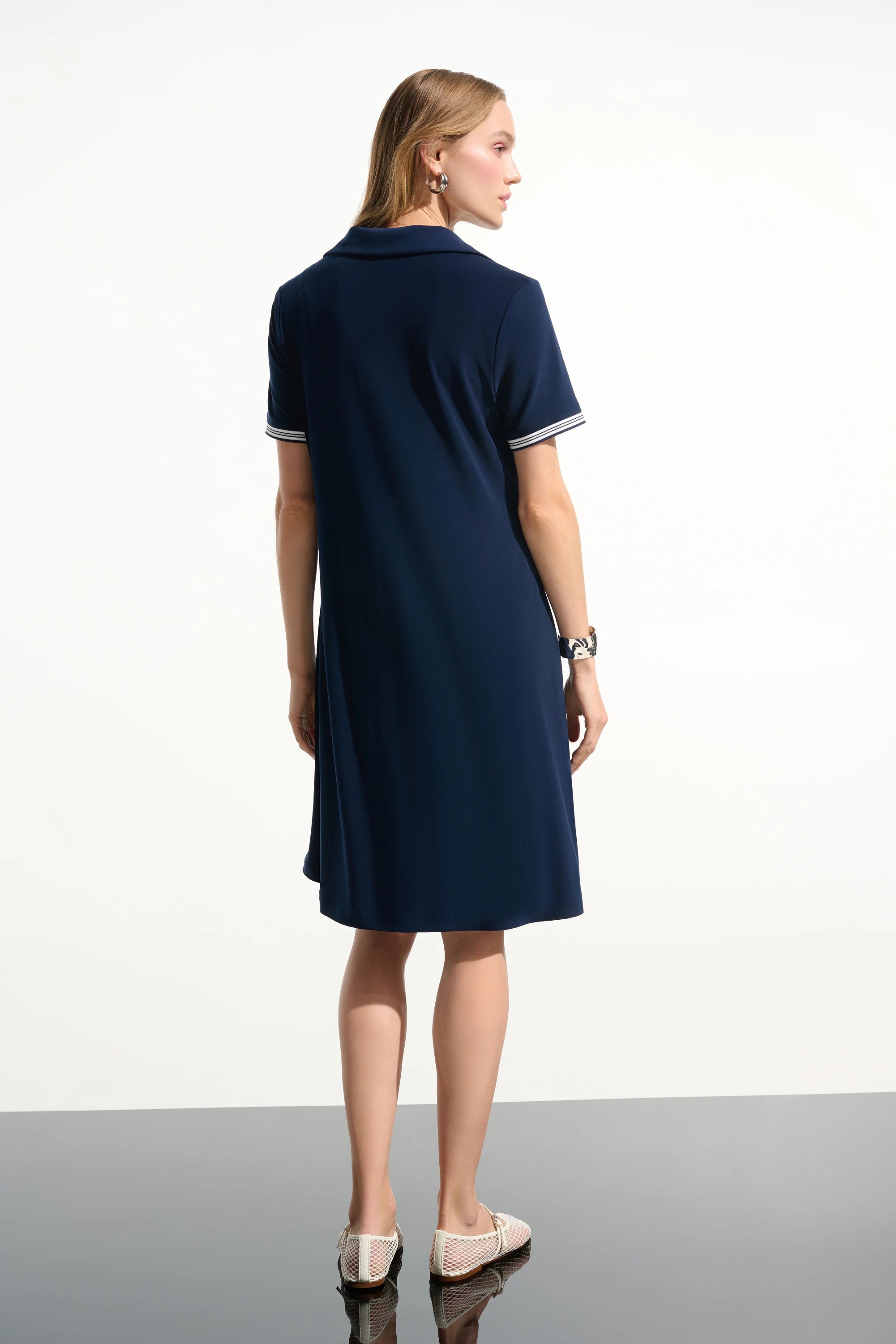 Silky Knit Trapeze Dress With Polo Collar (261614)