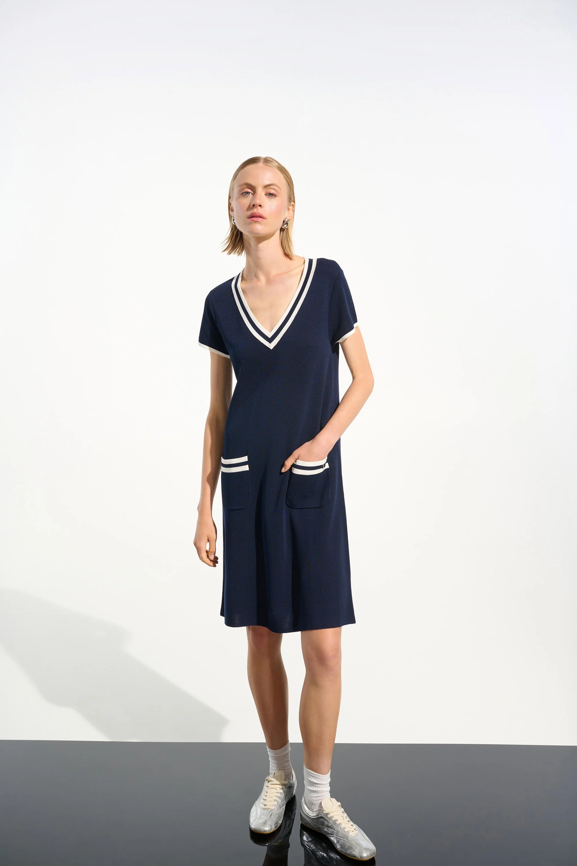 Viscose Knit A-Line Dress With Rib Trim (261648)