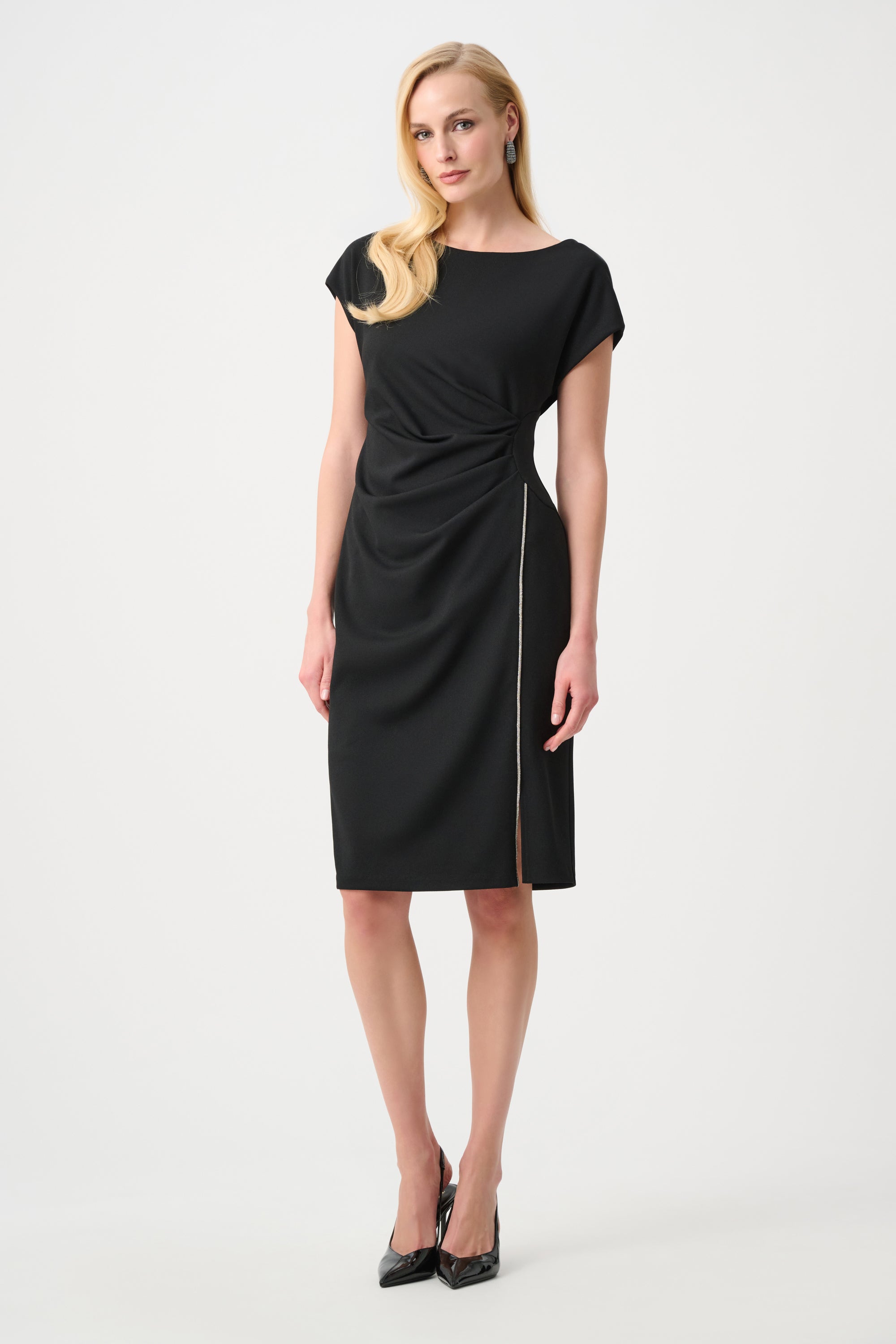 Scuba Crepe Sheath Dress With Rhinestones Piping (JR1165)