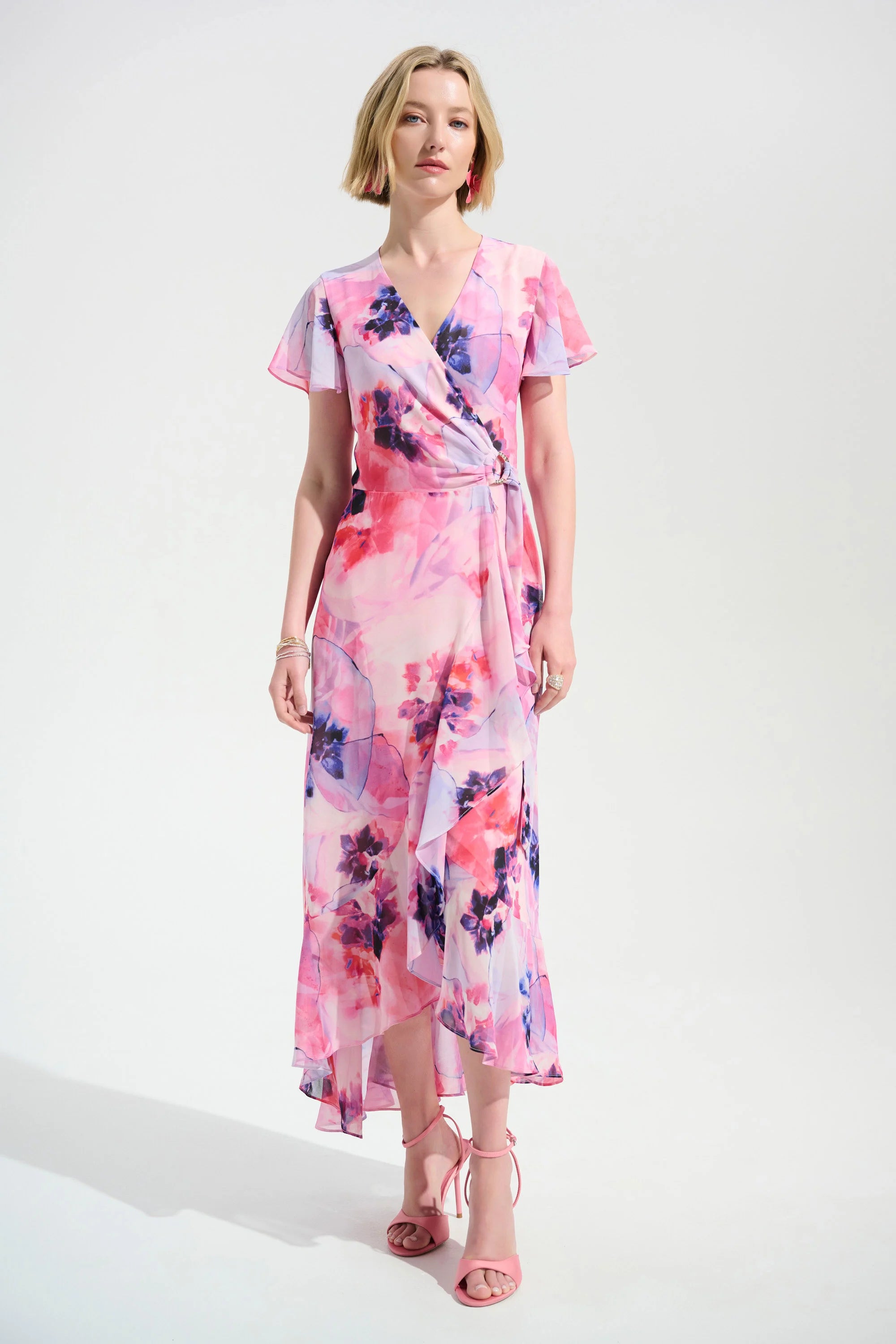 Chiffon Print Wrap Dress With Ruffle Detail (261739)