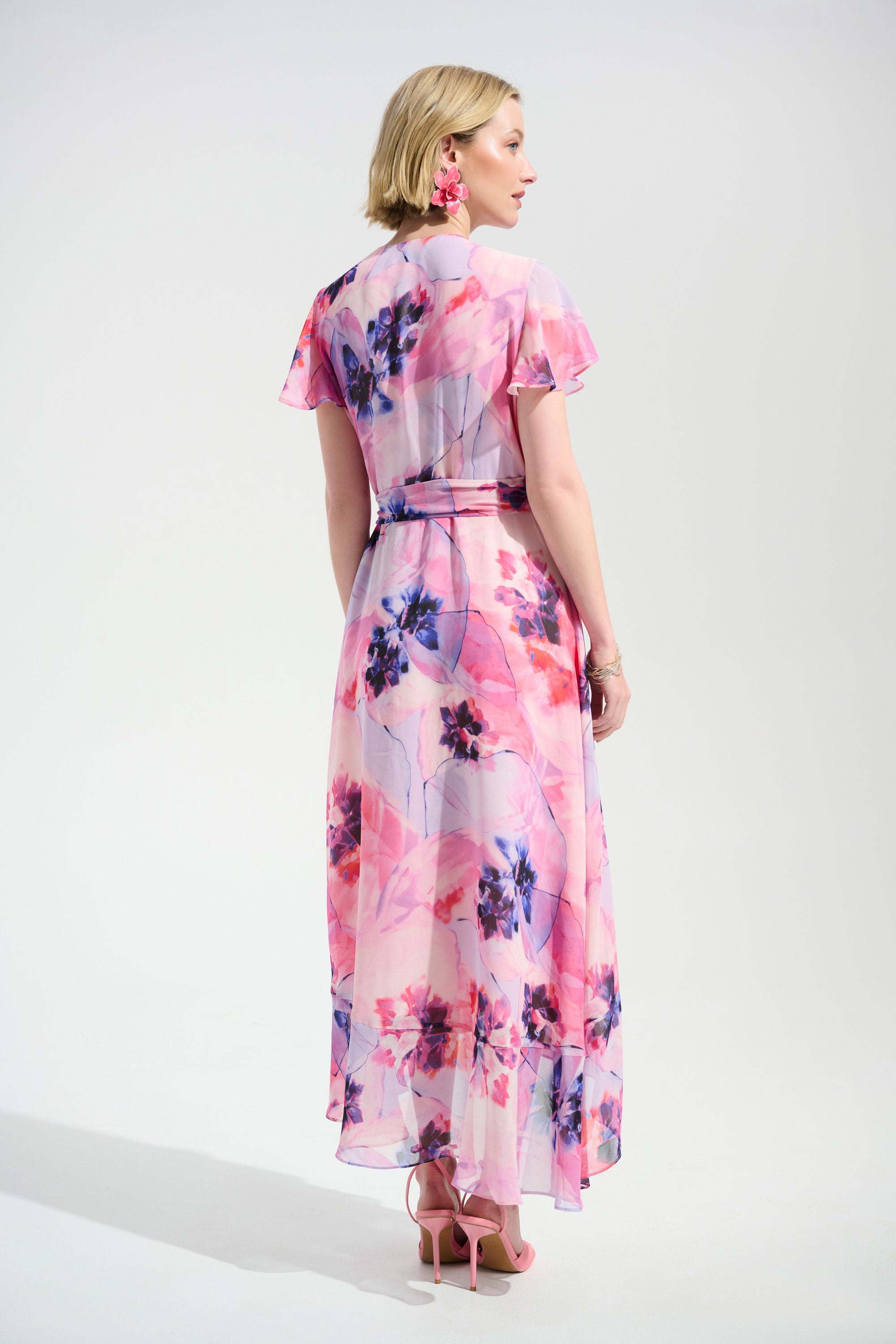 Chiffon Print Wrap Dress With Ruffle Detail (261739)