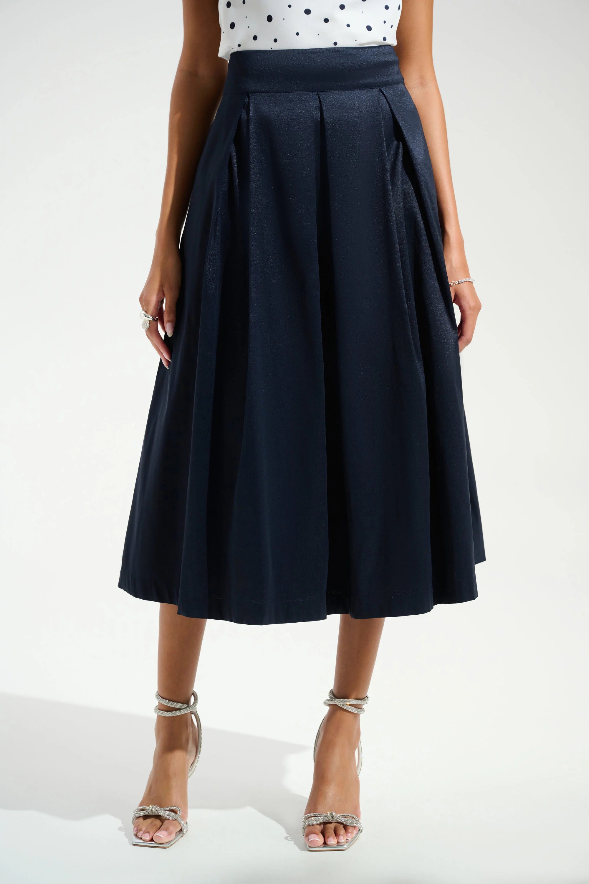 Stretch Taffeta Flared Skirt With Box Pleats (JR1060)