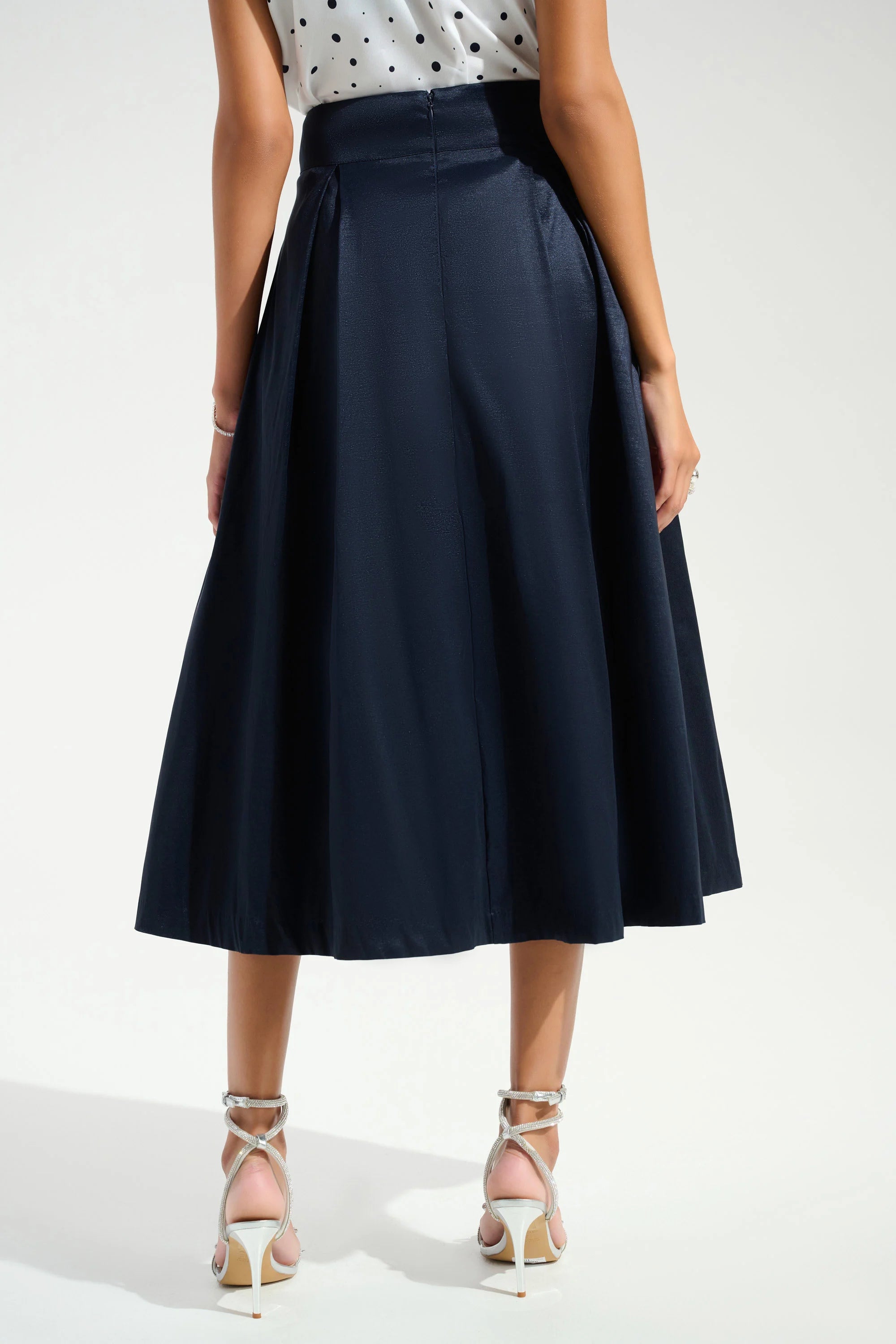 Stretch Taffeta Flared Skirt With Box Pleats (JR1060)