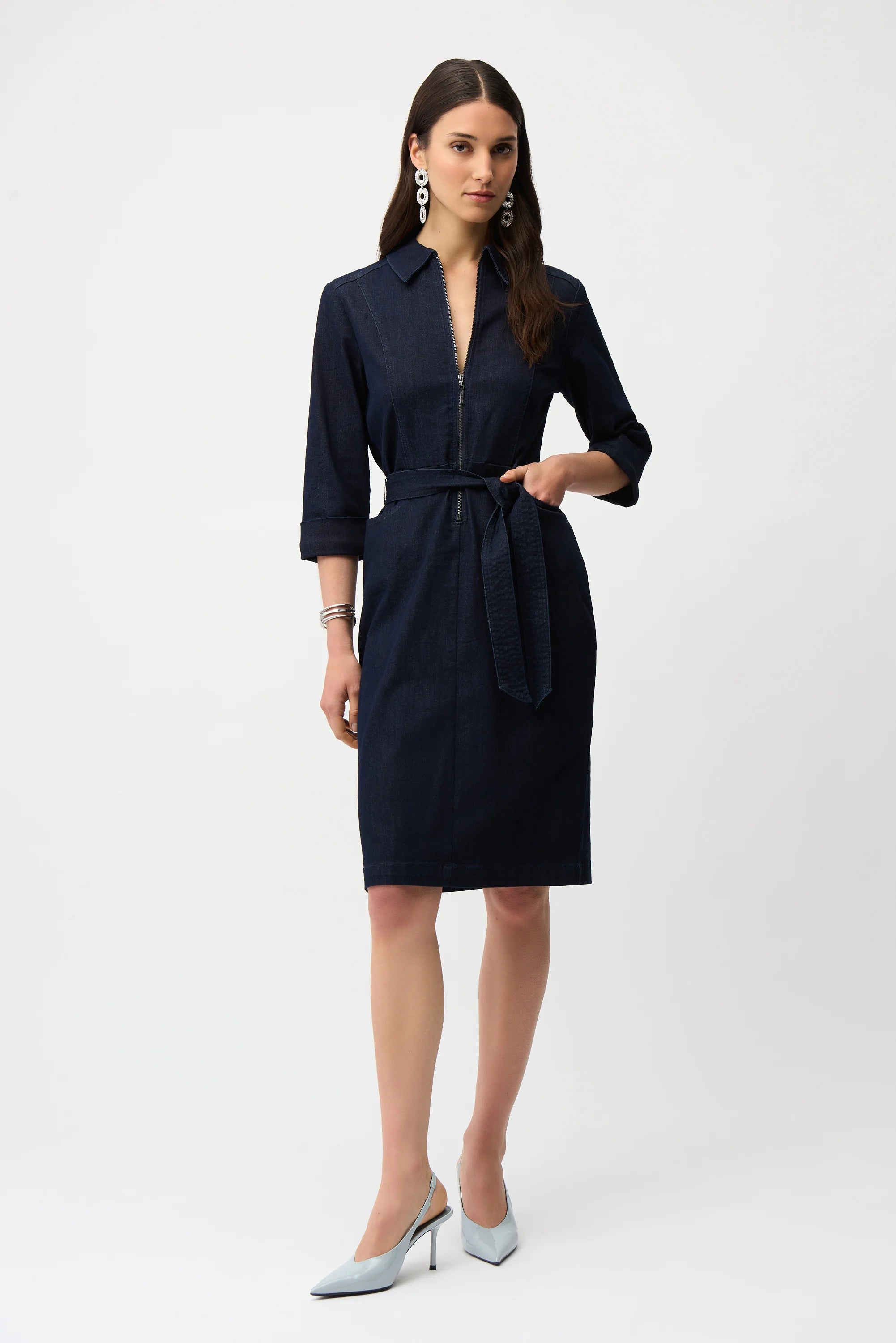 Denim Dress With Half Zip and Belt (261900)