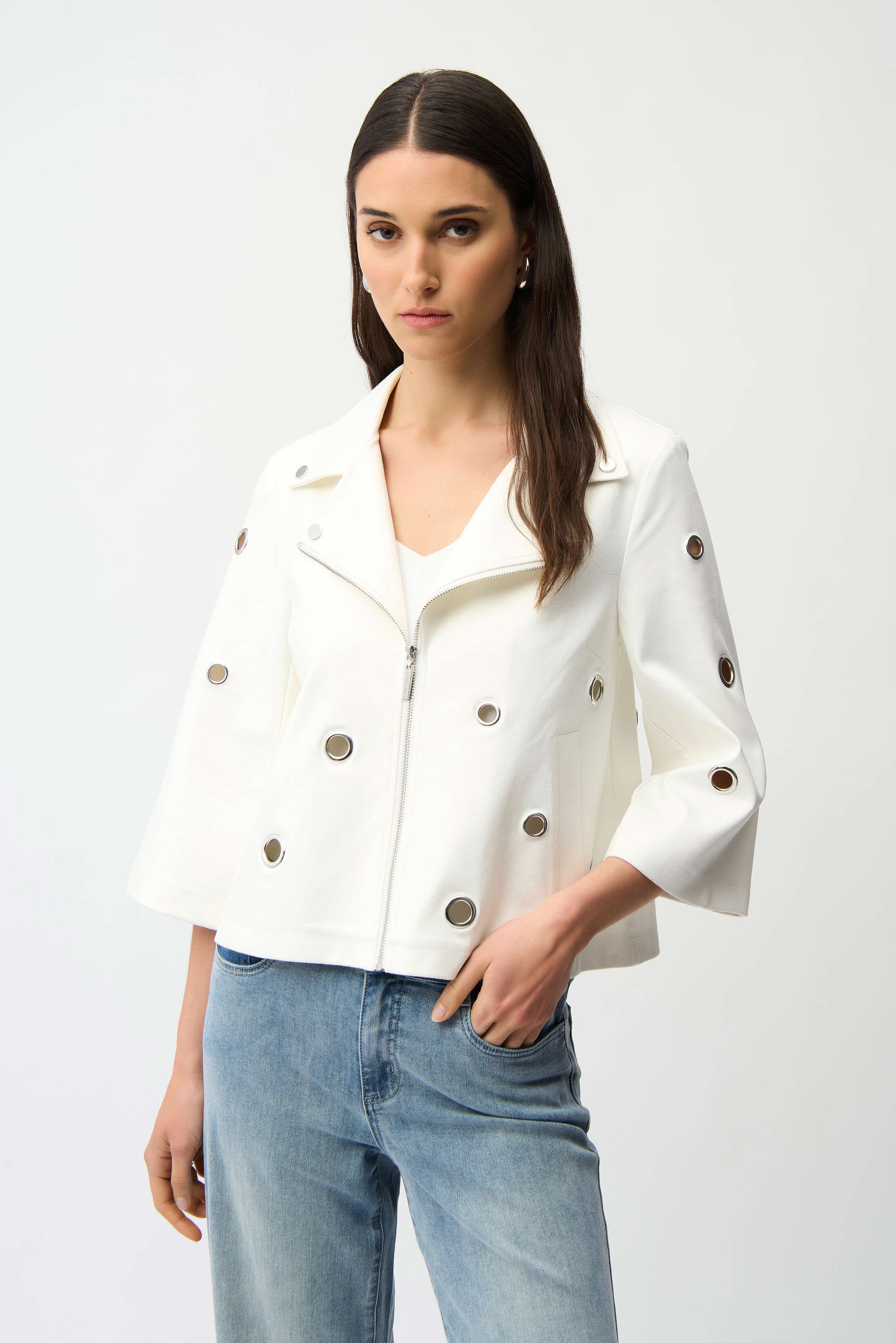 Foiled Faux Suede Swing Jacket With Grommets (261905)