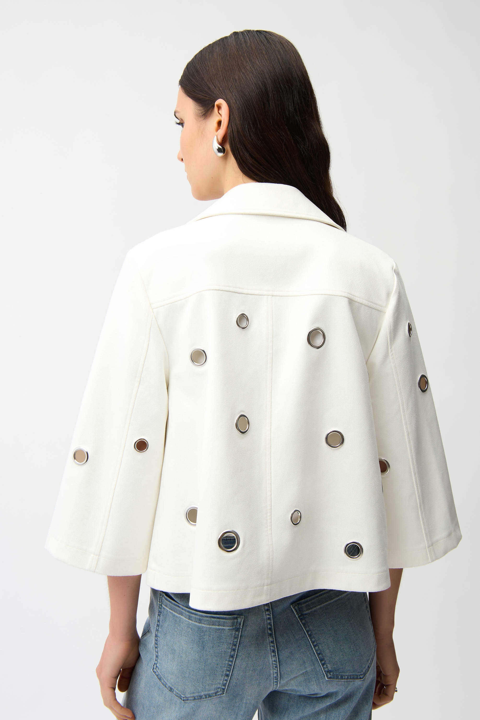 Foiled Faux Suede Swing Jacket With Grommets (261905)