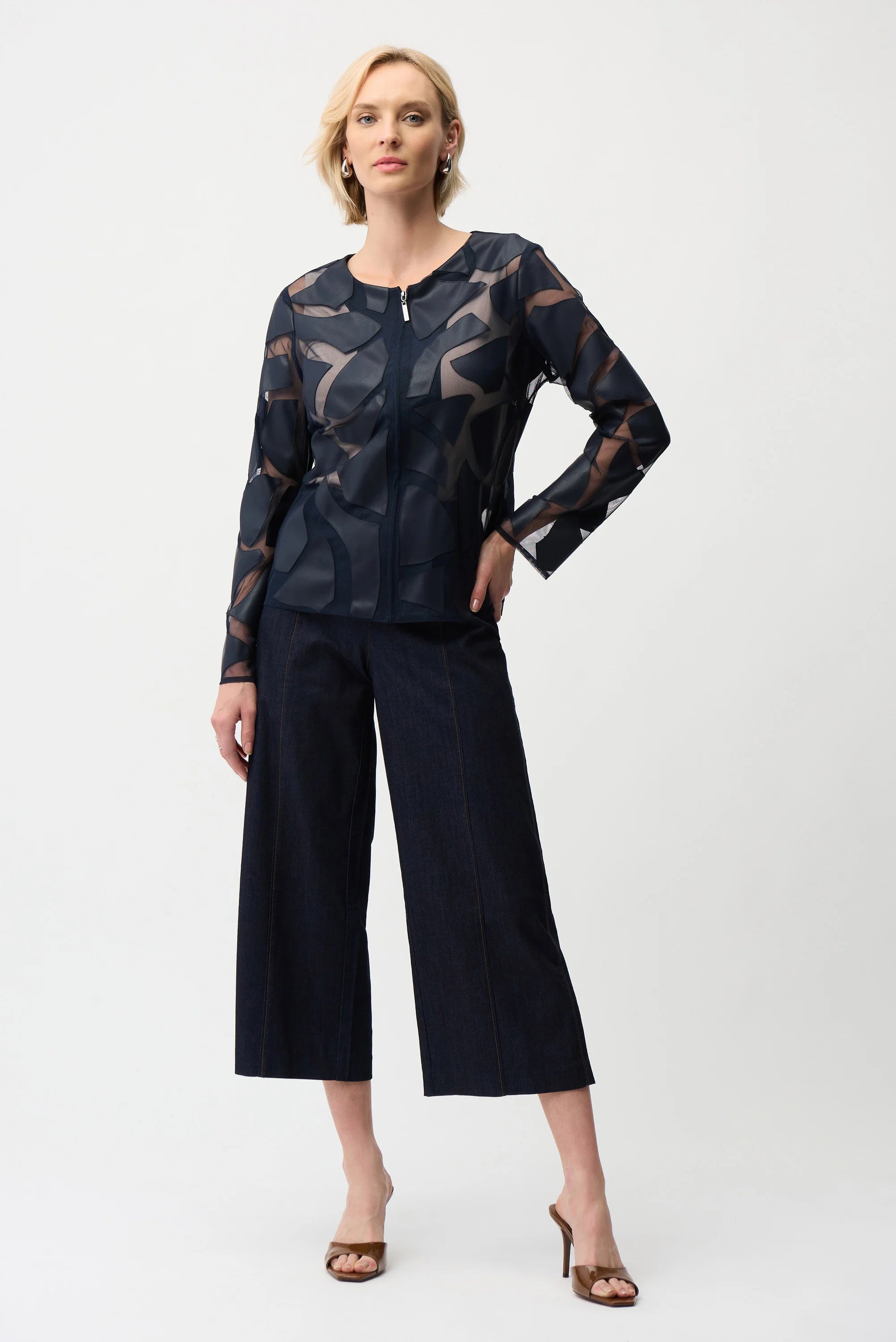 Laser Cut Leatherette Giraffe Print Fitted Jacket (261906)