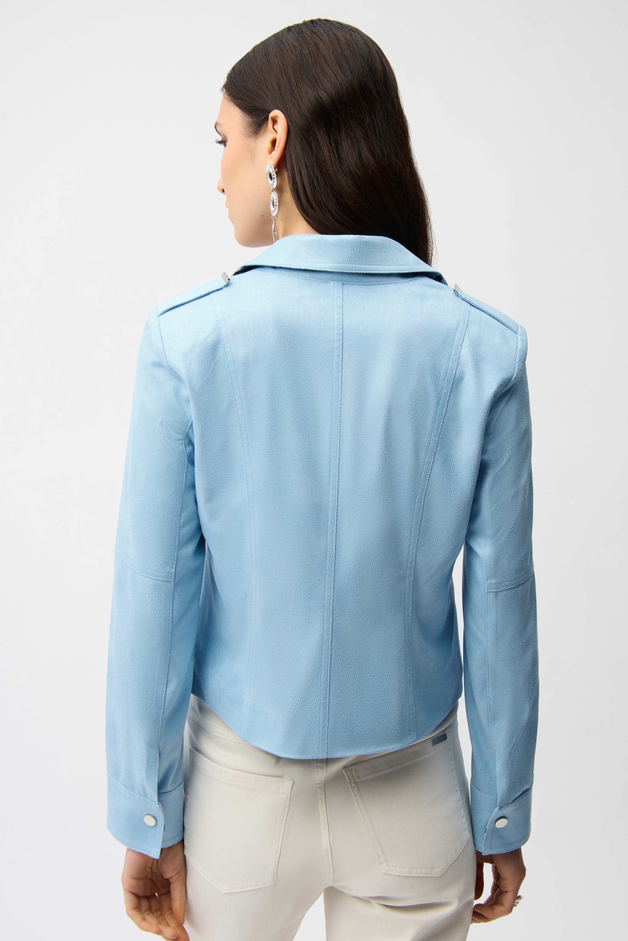 Foiled Faux Suede Fitted Jacket with Decorative Buckles (261910)