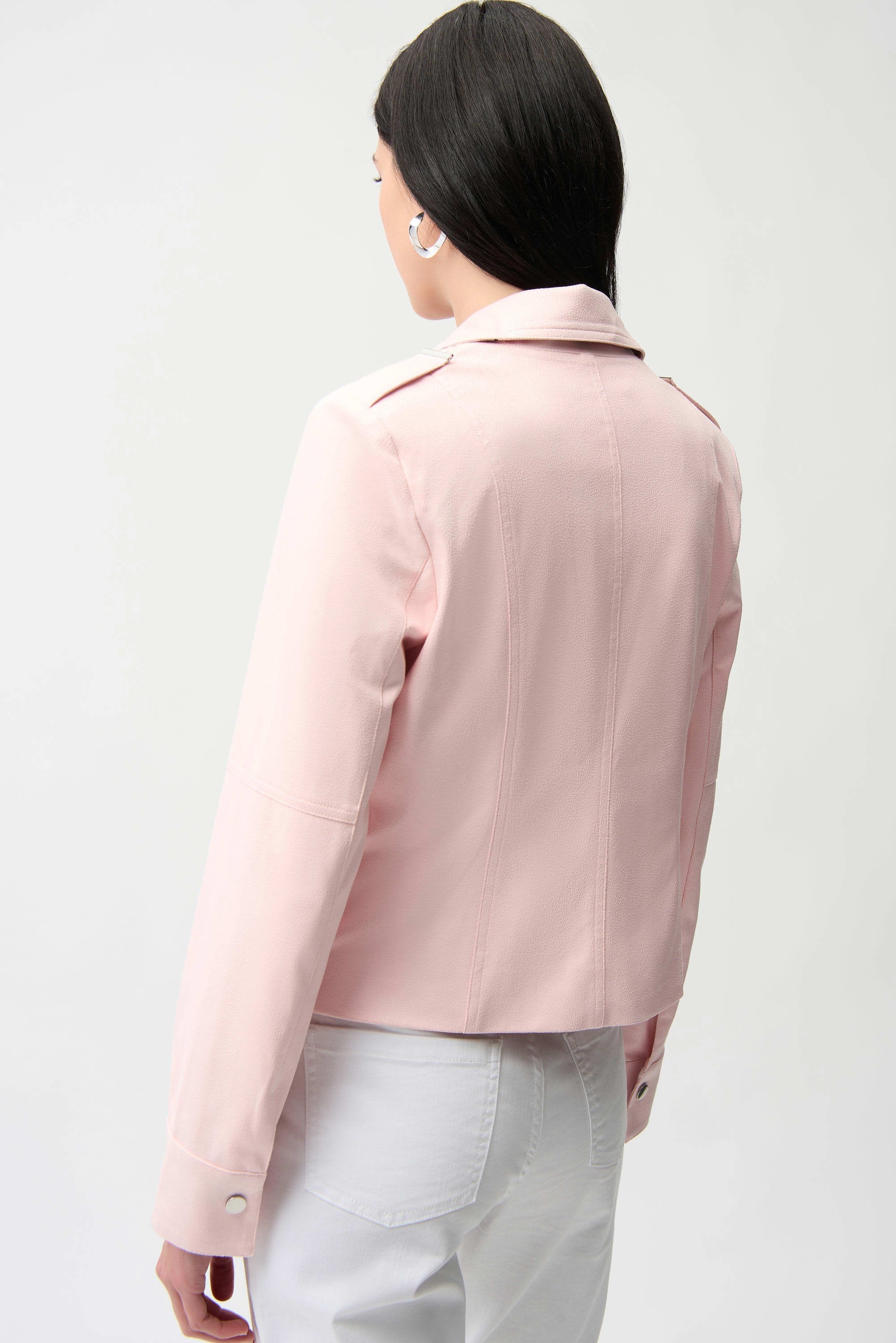 Foiled Faux Suede Fitted Jacket with Decorative Buckles (261910)
