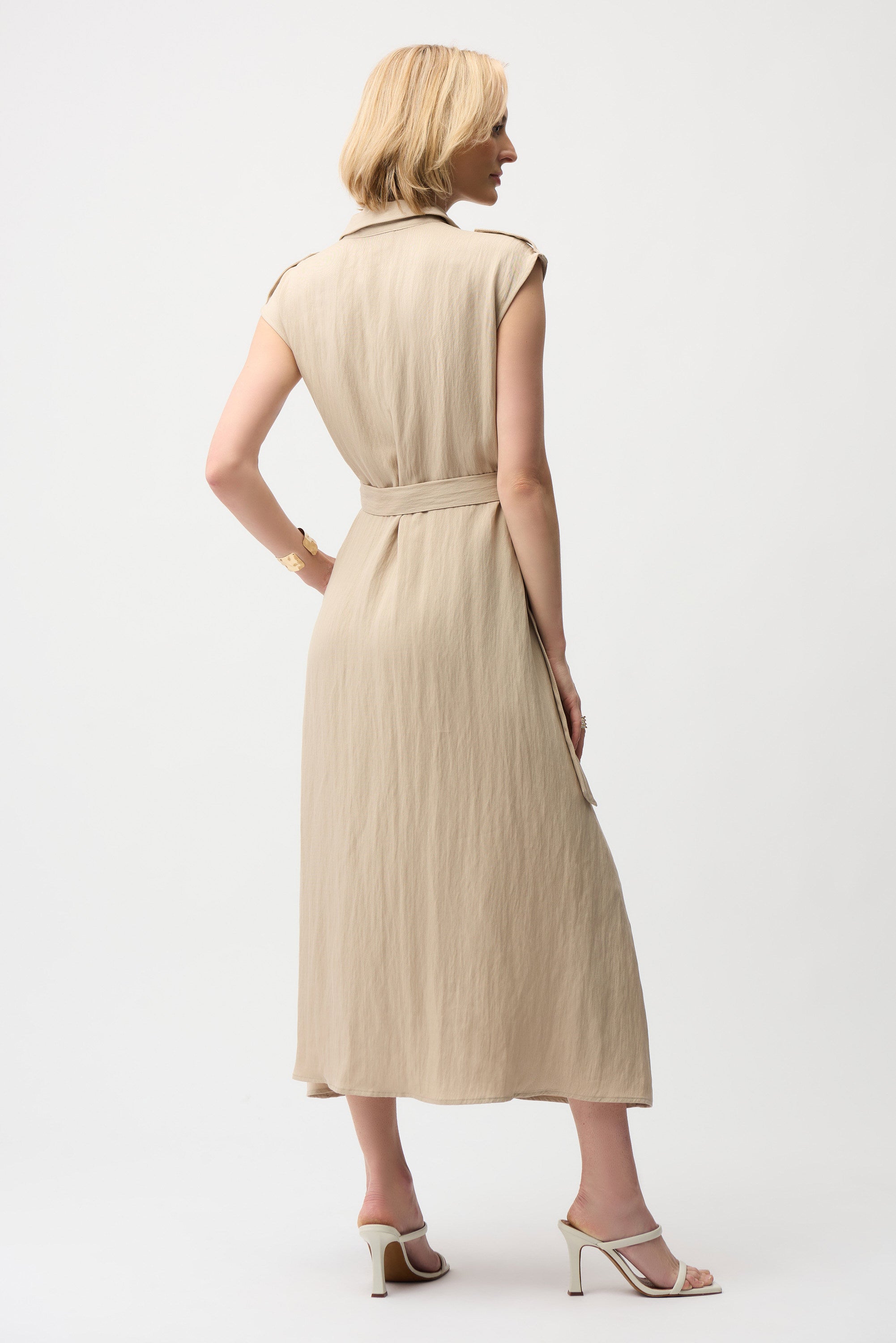 Textured Woven Shirt Dress with Sash (261935)