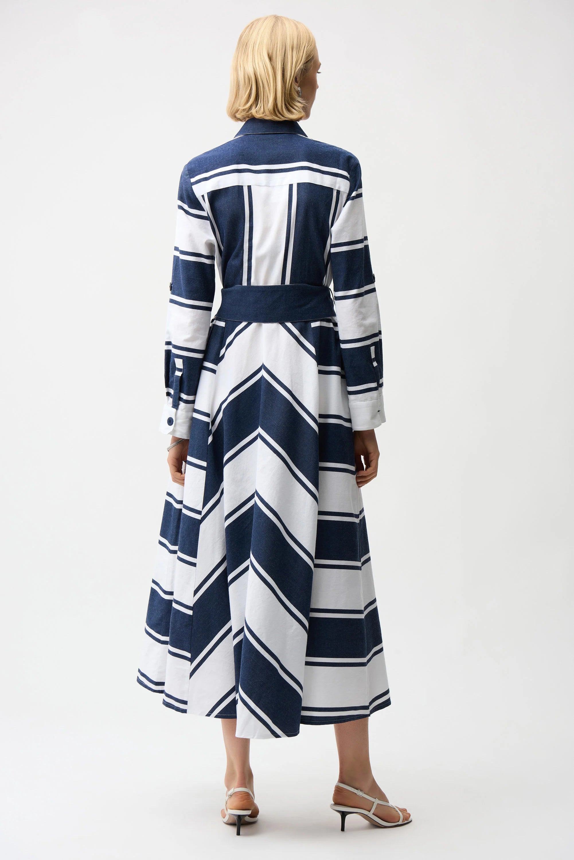 Cotton Stripe Print Fit and Flare Shirt Dress with Reversible Sash (261936)