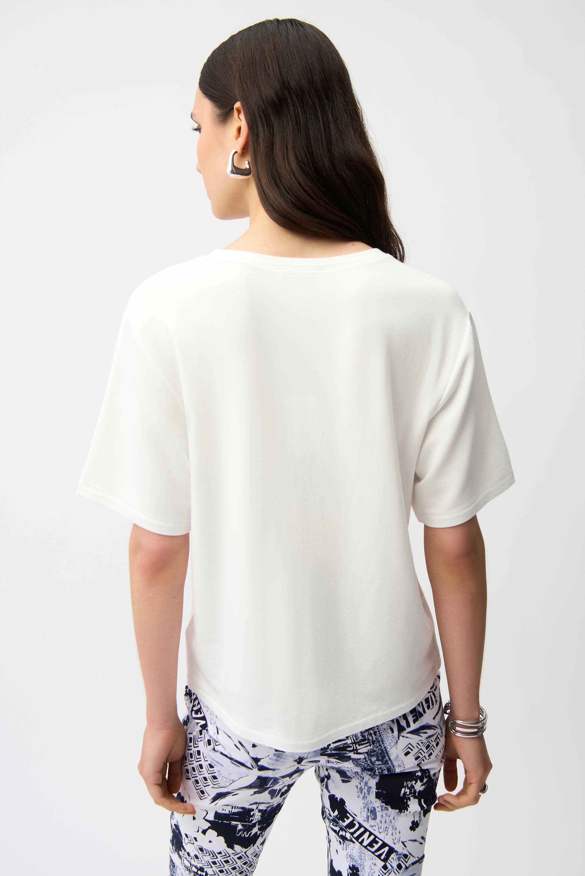 Front Print Straight T-Shirt With Rhinestones (JR261967)