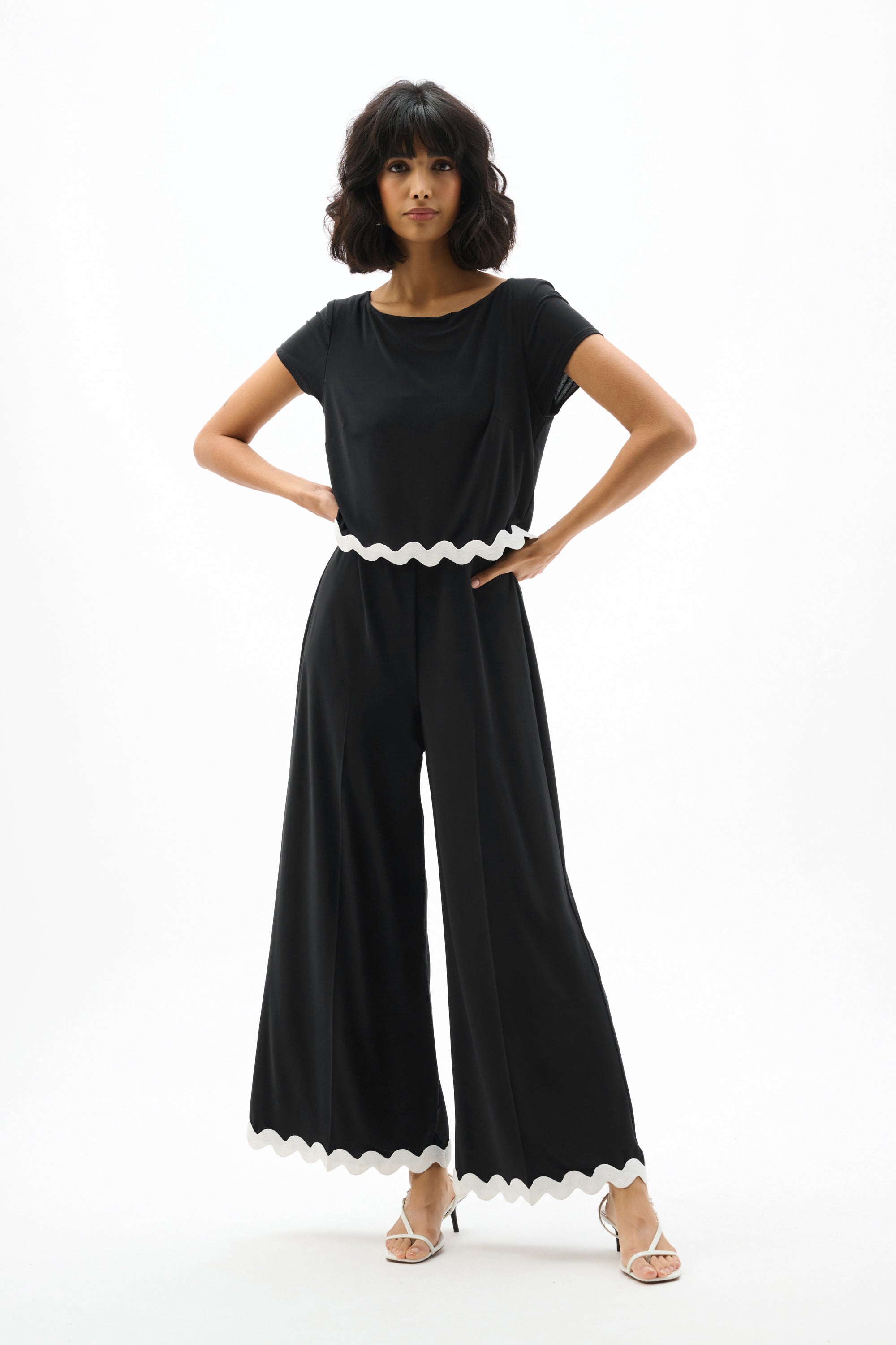 Silky Knit Culotte Jumpsuit With Contrast Trim (262144X)