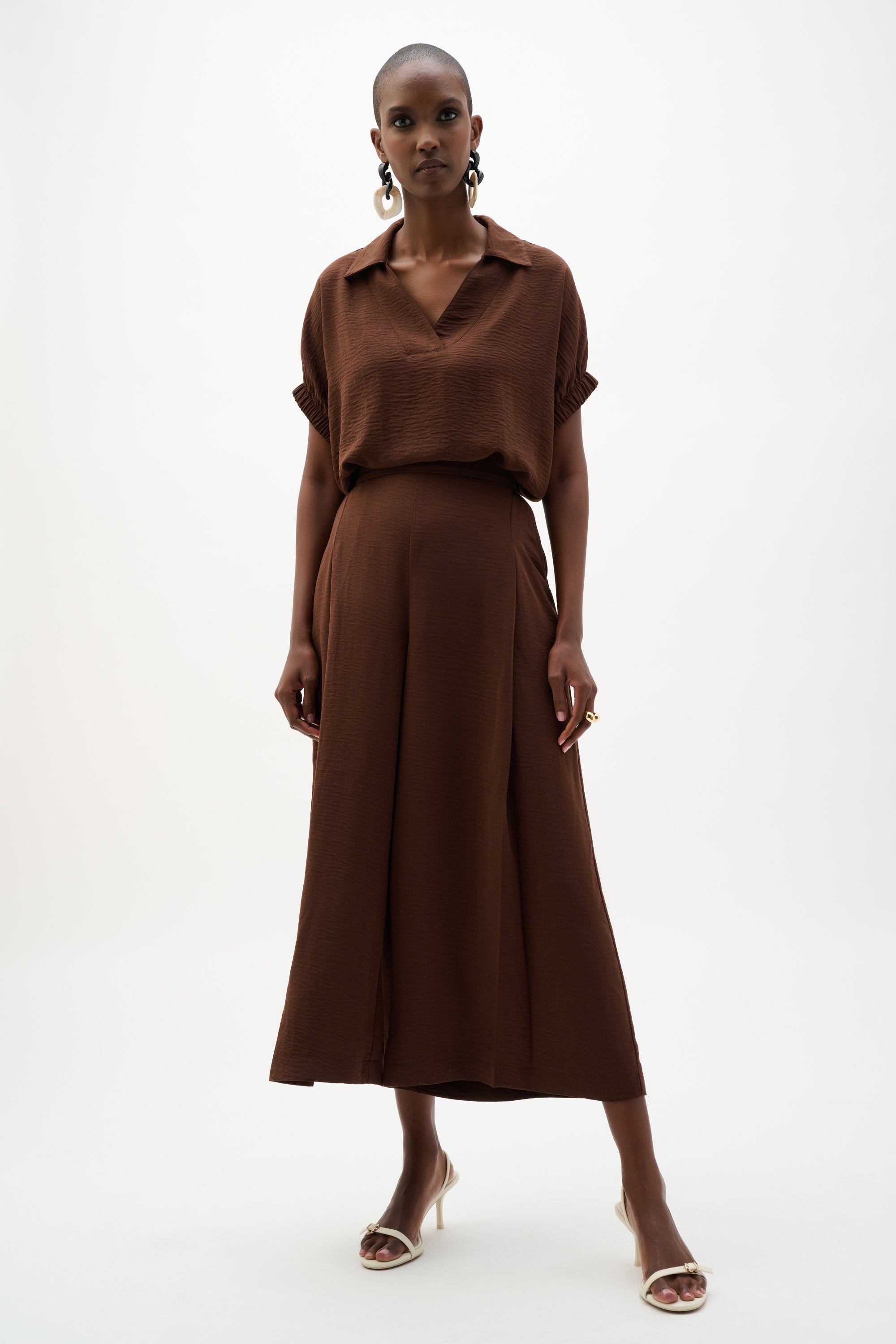 Gauze Pull-On Culotte Pants With Pleats (262196)