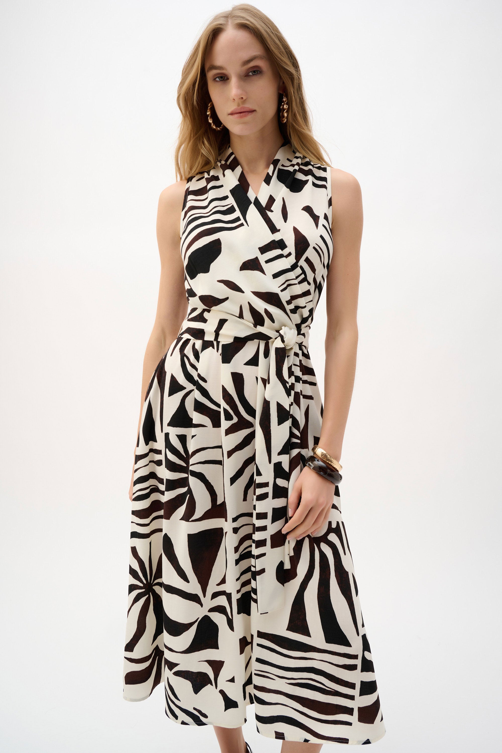 Gauze Tropical Print Fit And Flare Wrap Dress (262226)