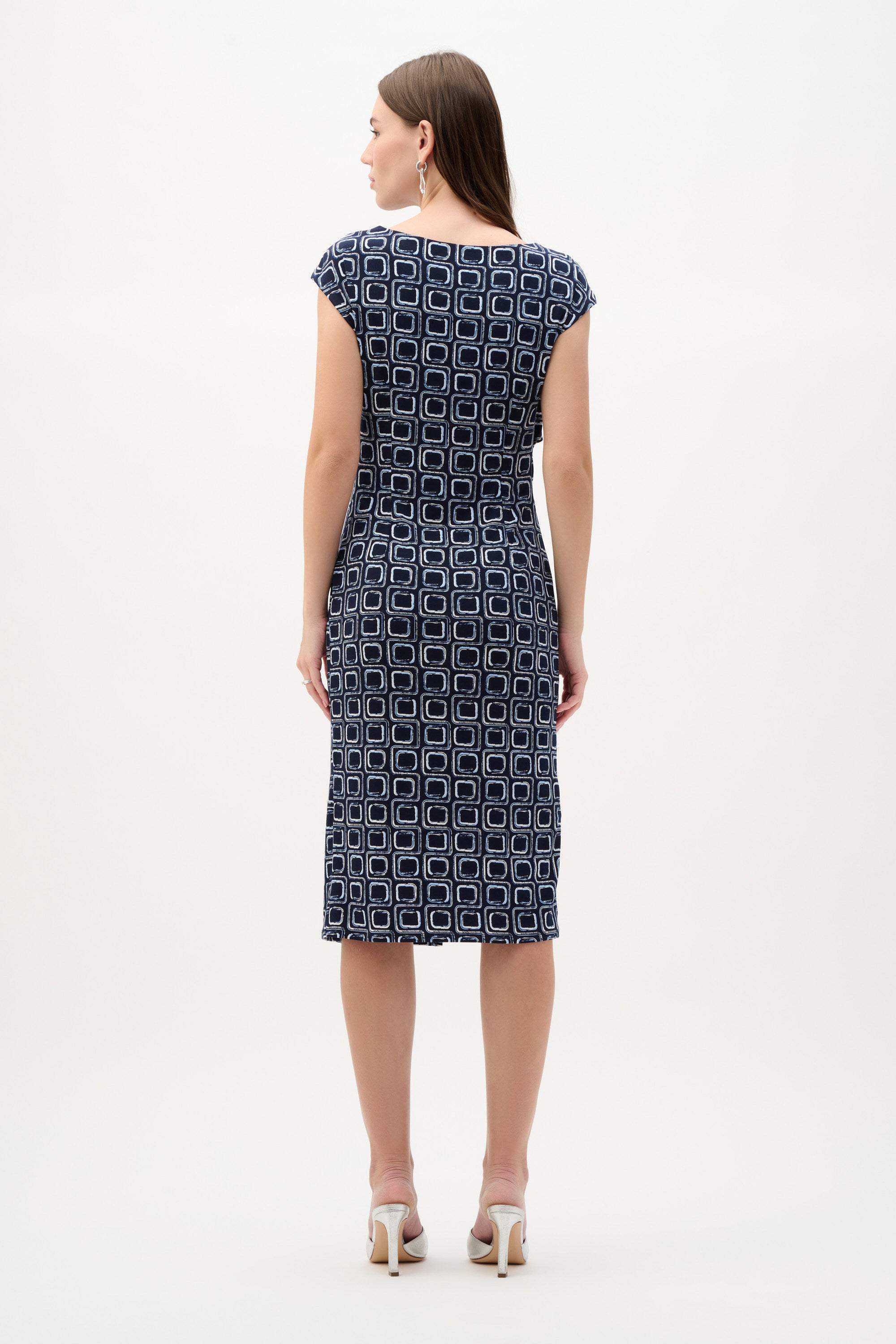Silky Knit Geometric Print Sheath Wrap Dress (262246)