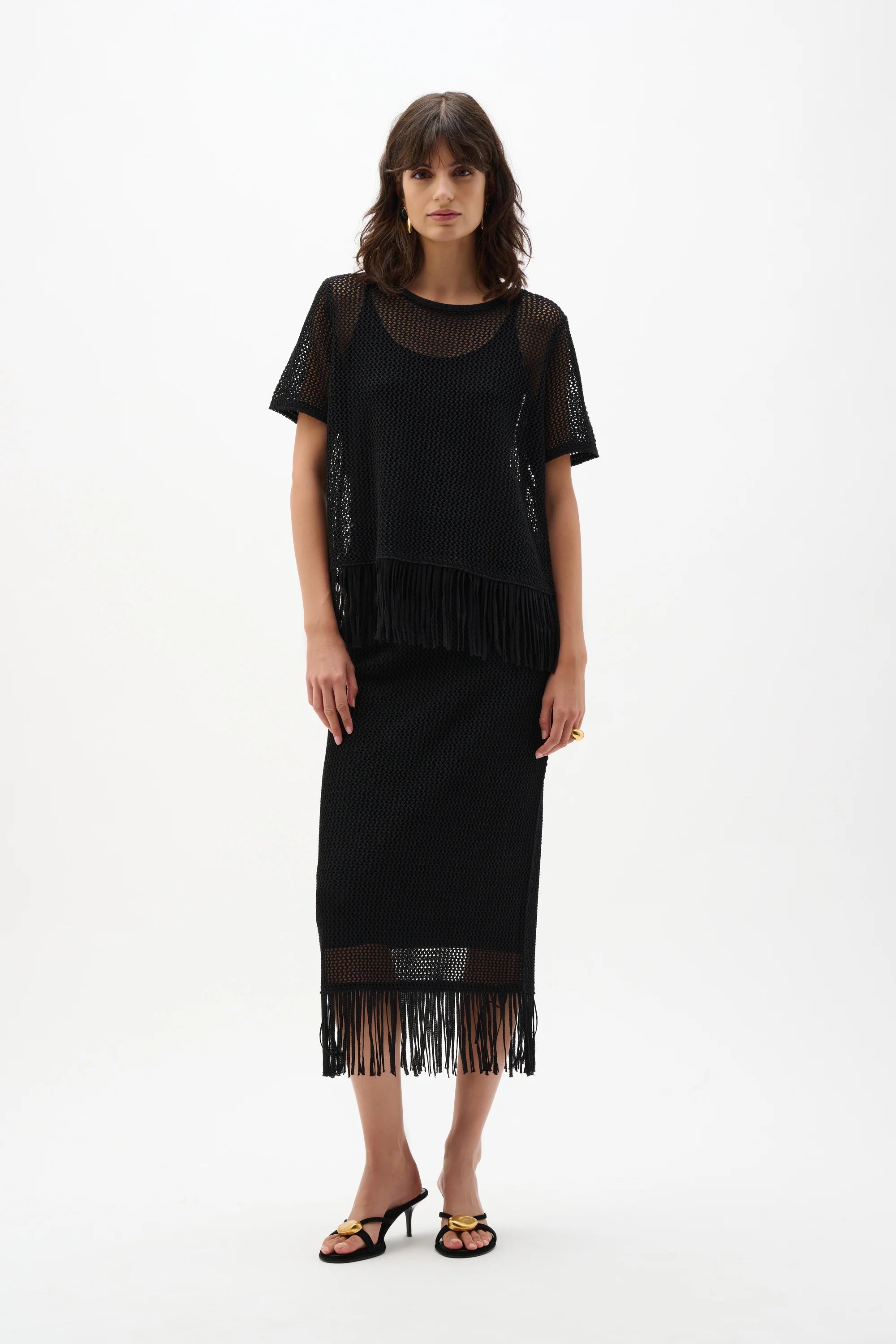 Viscose Sweater Knit Top With Fringe Trim (262928)
