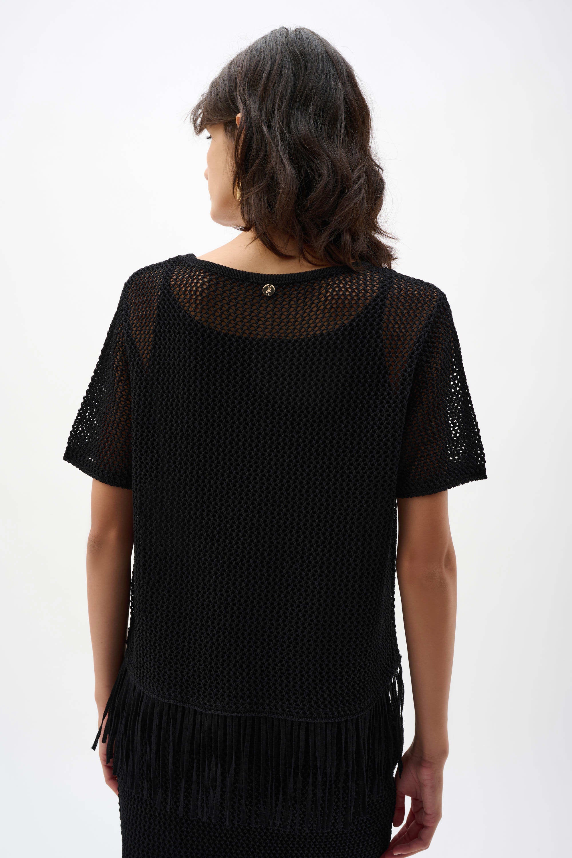 Viscose Sweater Knit Top With Fringe Trim (262928)
