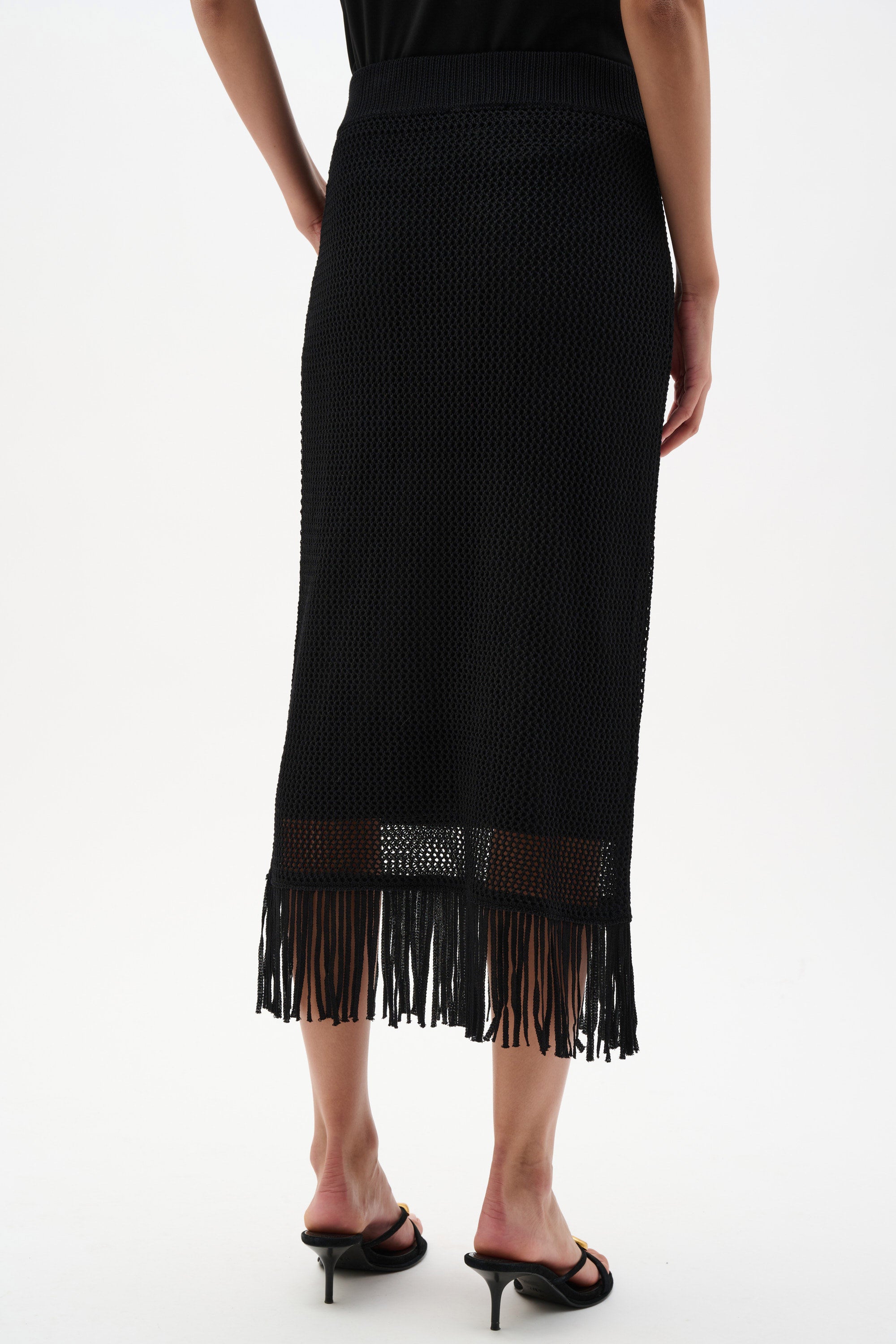 Viscose Sweater Knit Pull-On Skirt With Fringe Trim (262929)