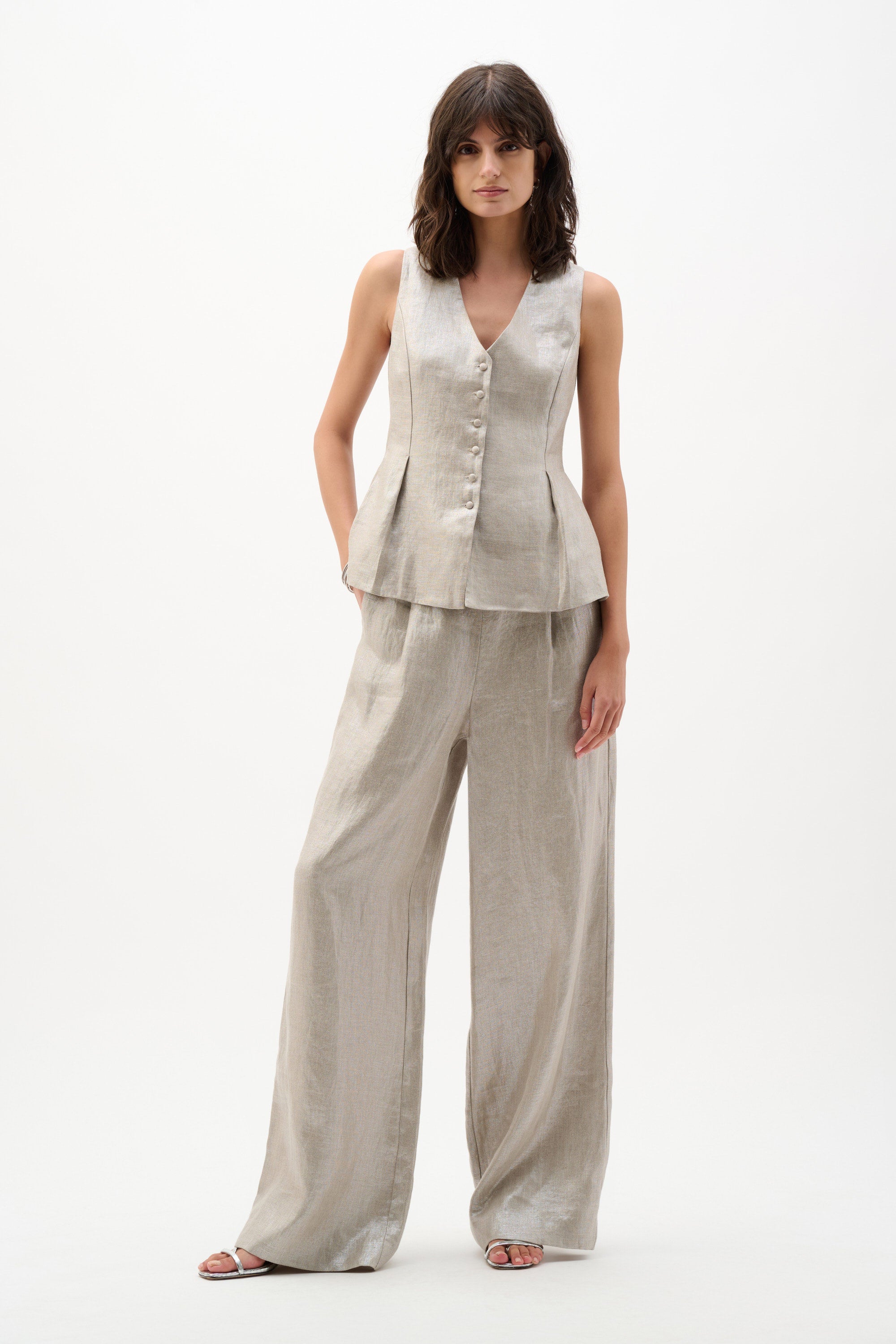 Foiled Linen Peplum Vest (262944)