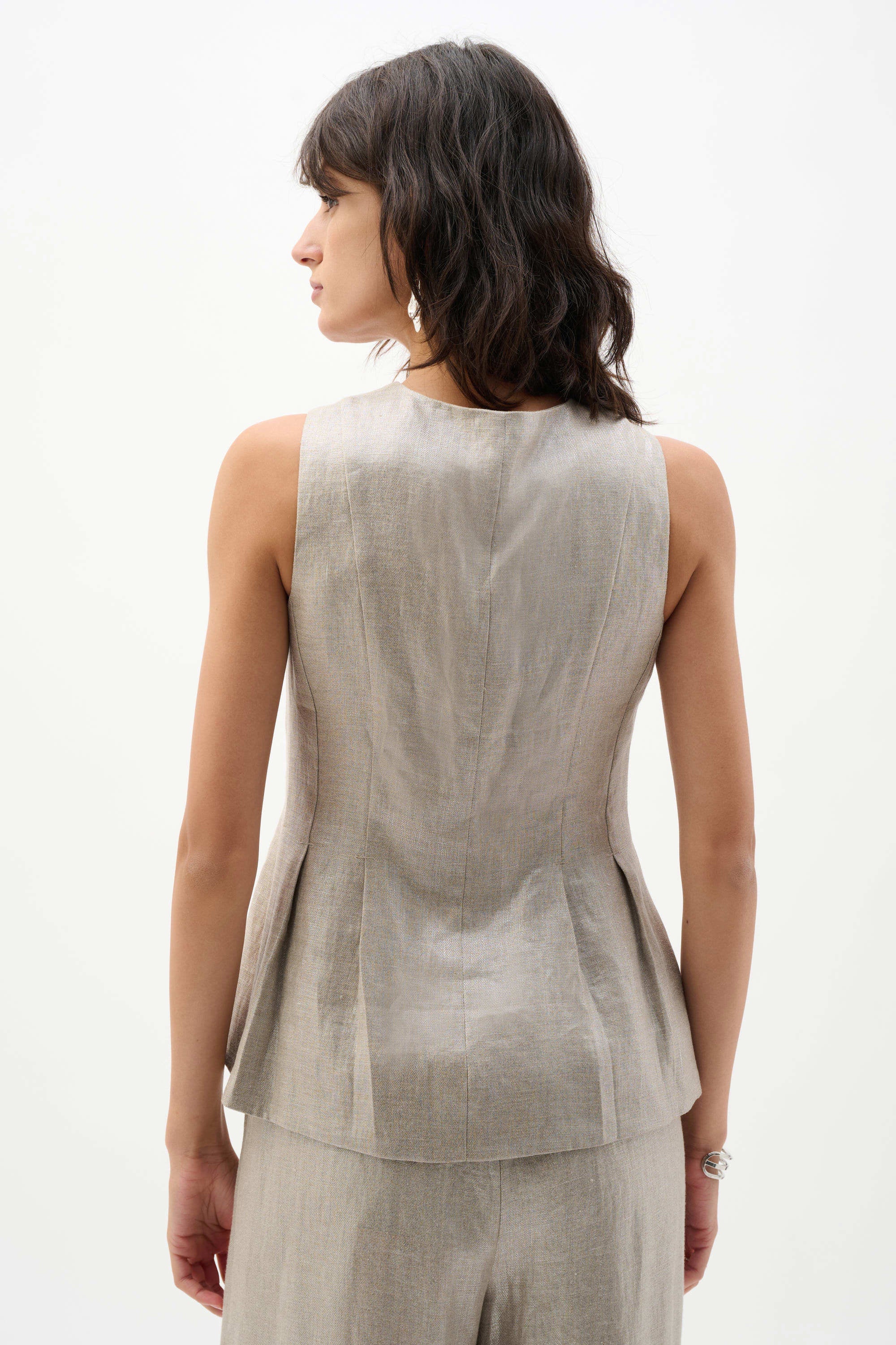 Foiled Linen Peplum Vest (262944)