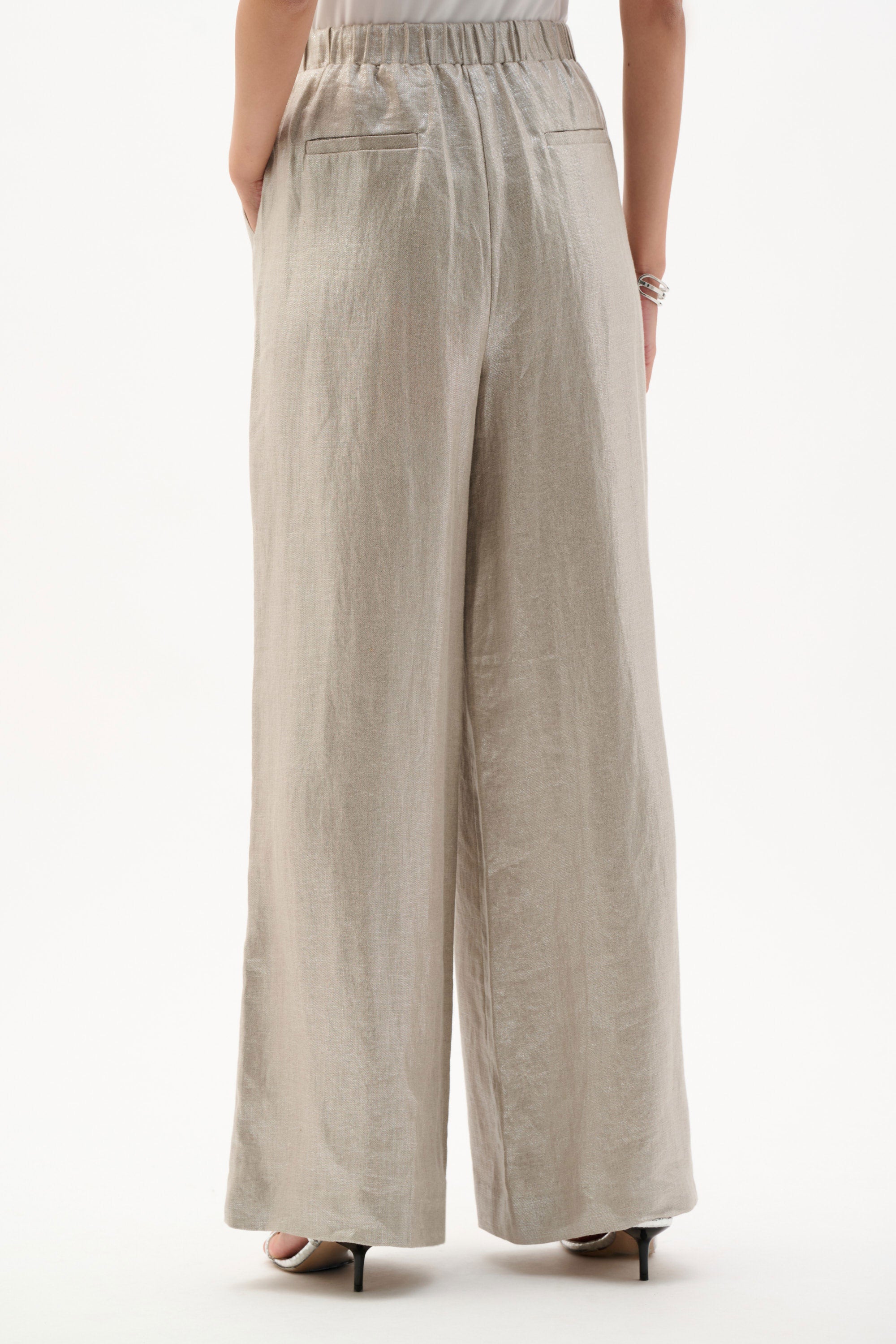 Foiled Linen Pull-On Wide Leg Pants (262947)