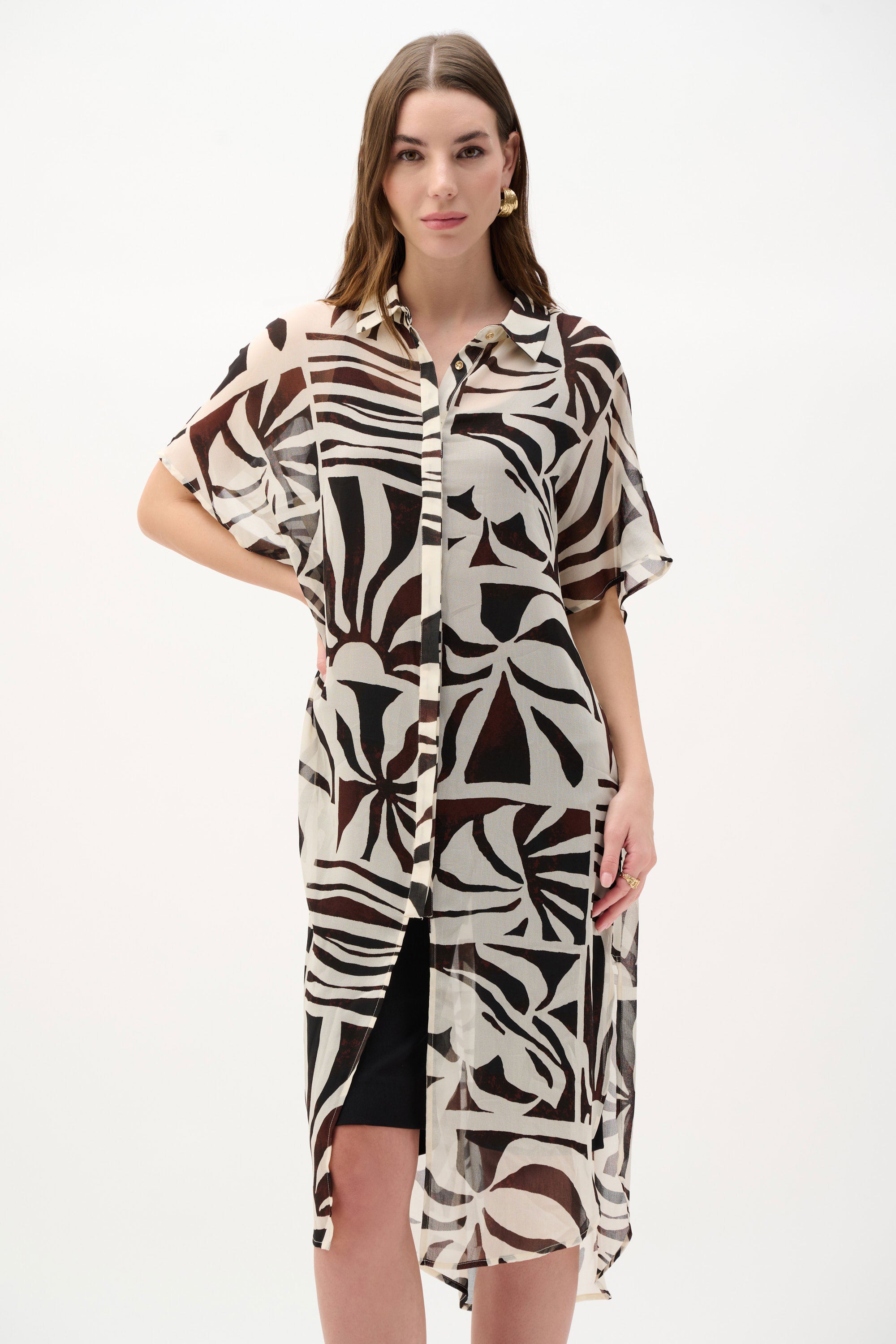 Chiffon Tropical Print Straight Blouse (262949)