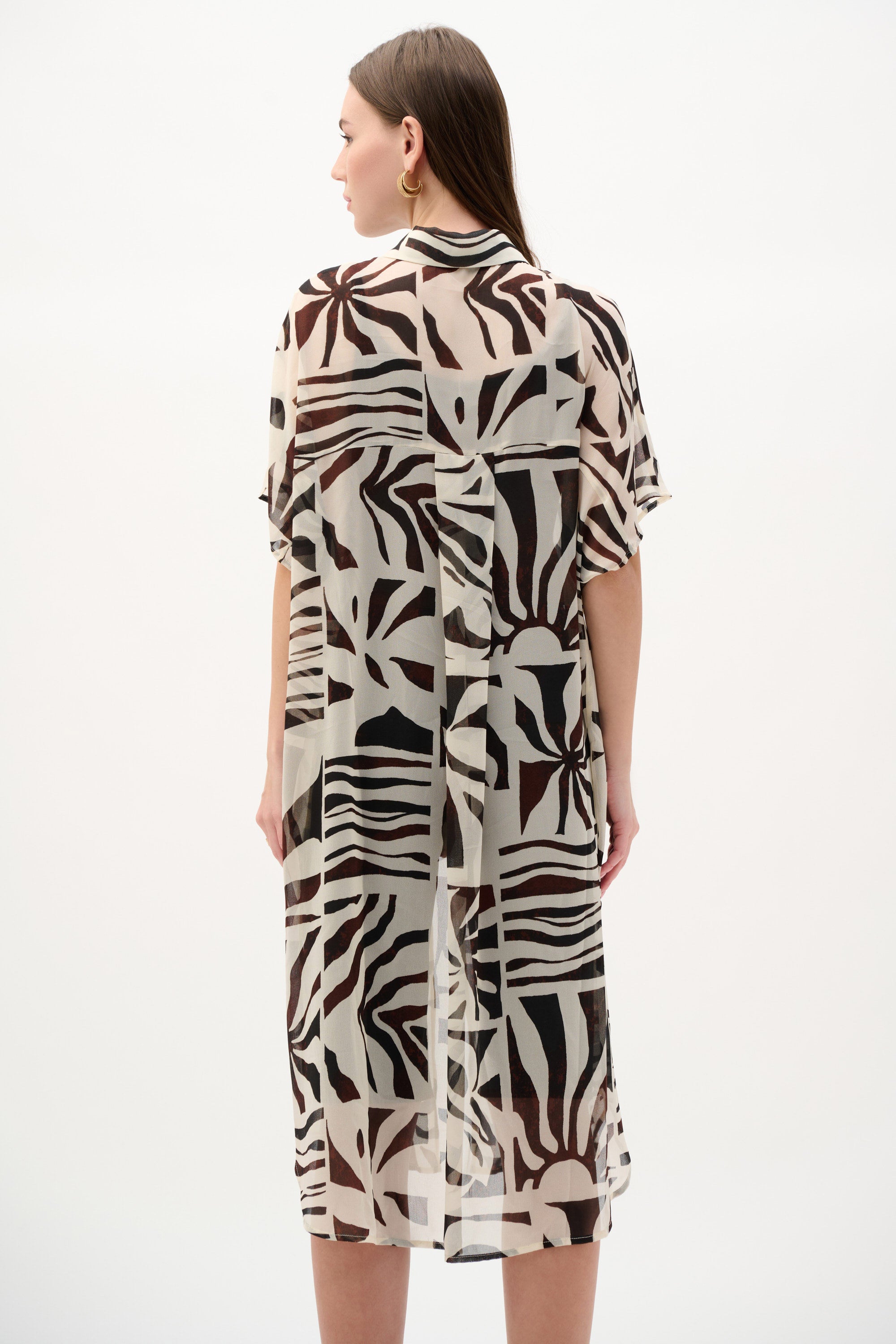 Chiffon Tropical Print Straight Blouse (262949)