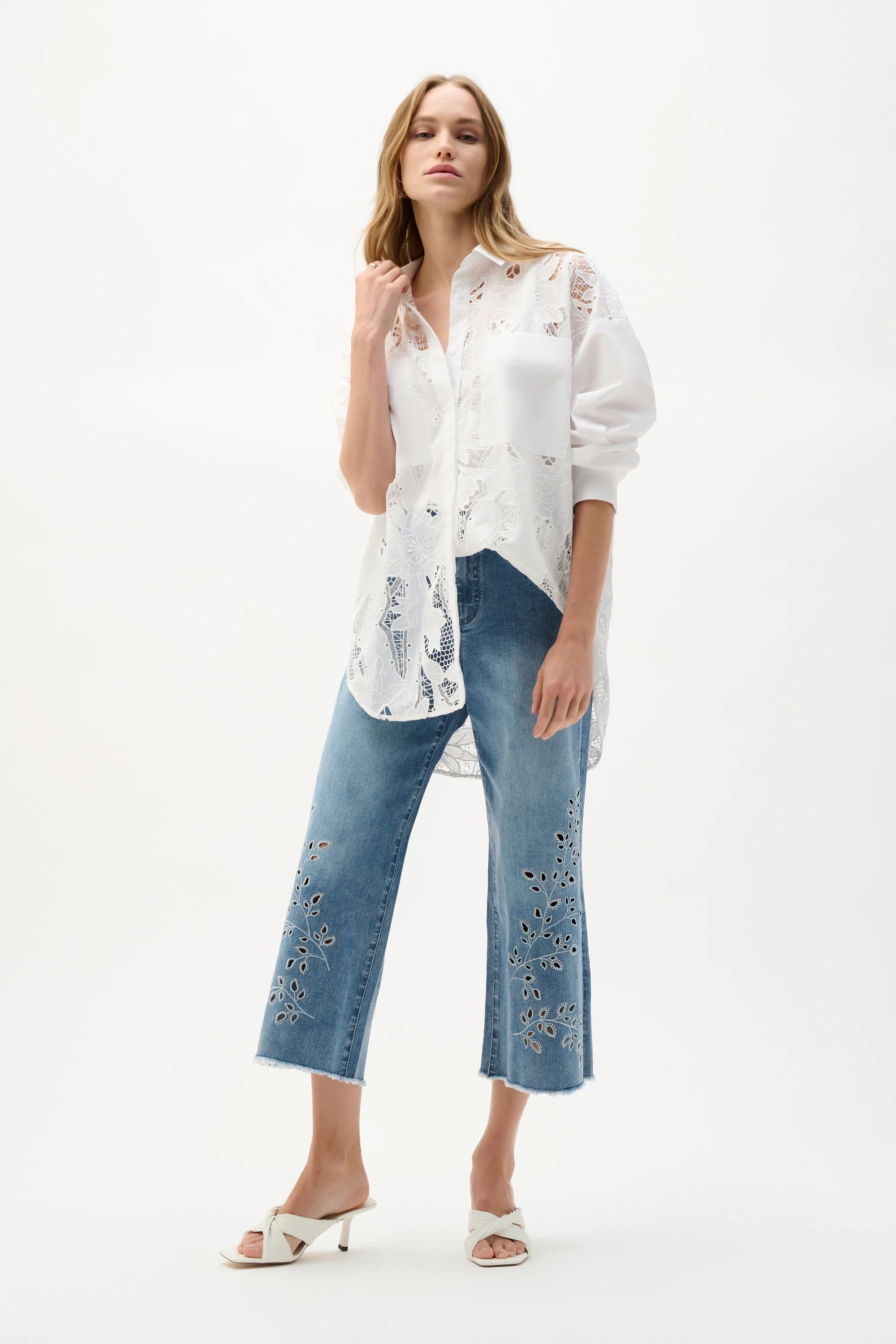 Cotton Lace Boxy Blouse With Embroidery (262952)