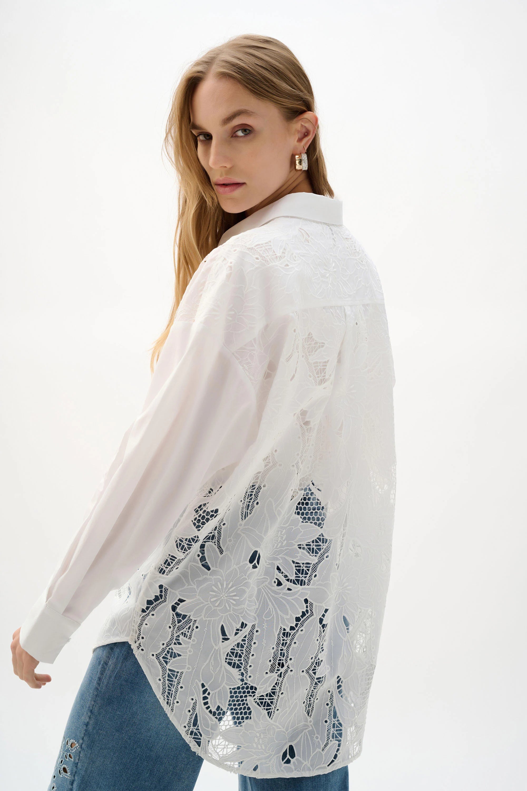 Cotton Lace Boxy Blouse With Embroidery (262952)