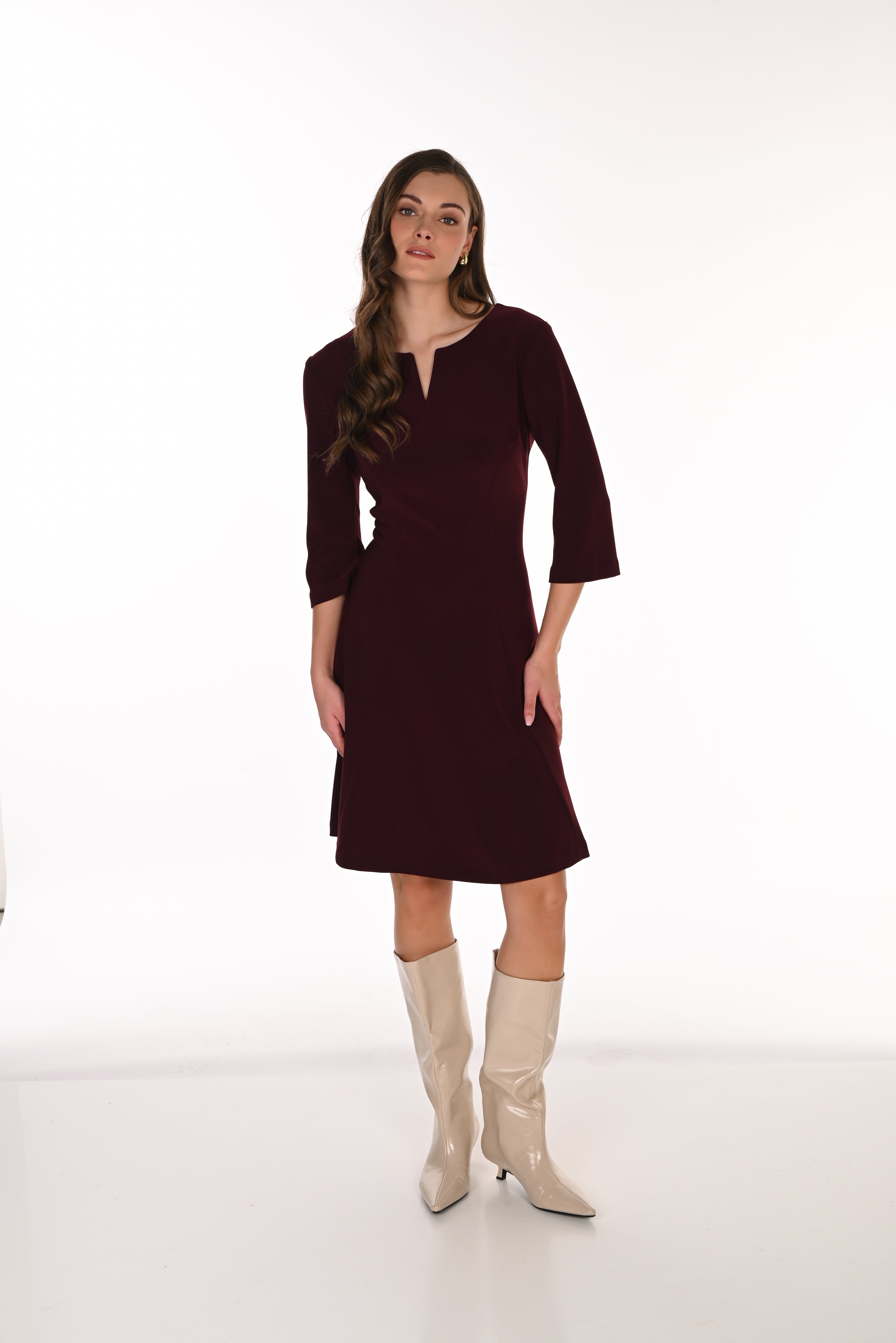 Notched Neck Sleeved Dress (263023)