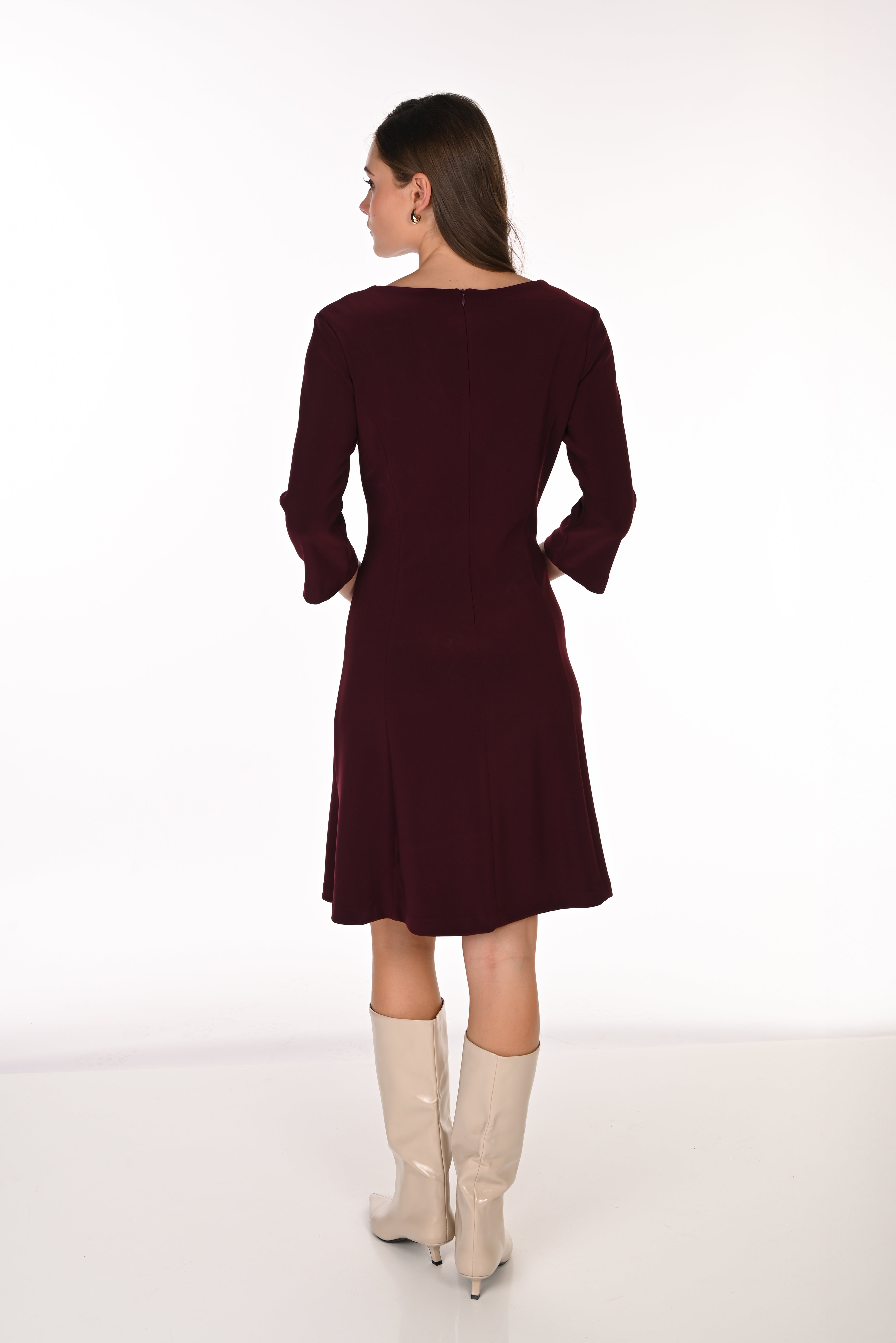 Notched Neck Sleeved Dress (263023)