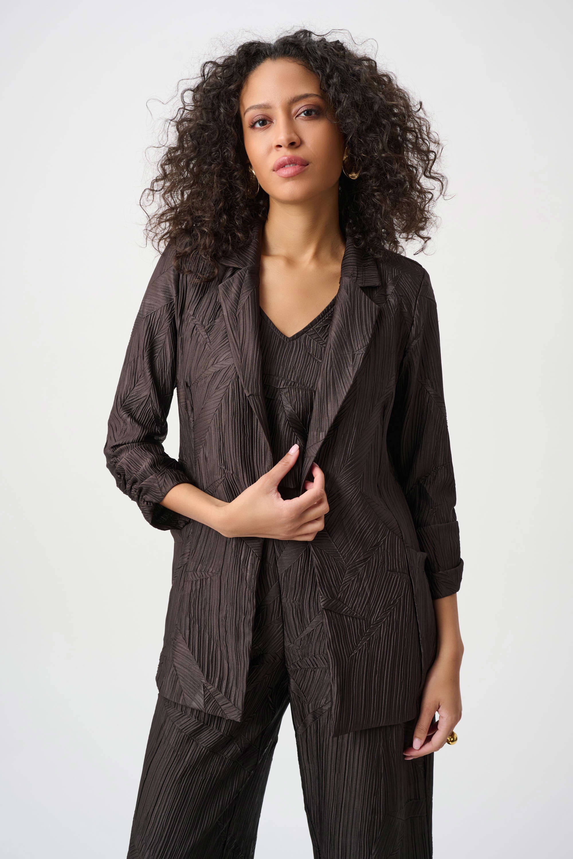 Pleated Satin Open Blazer (263050)