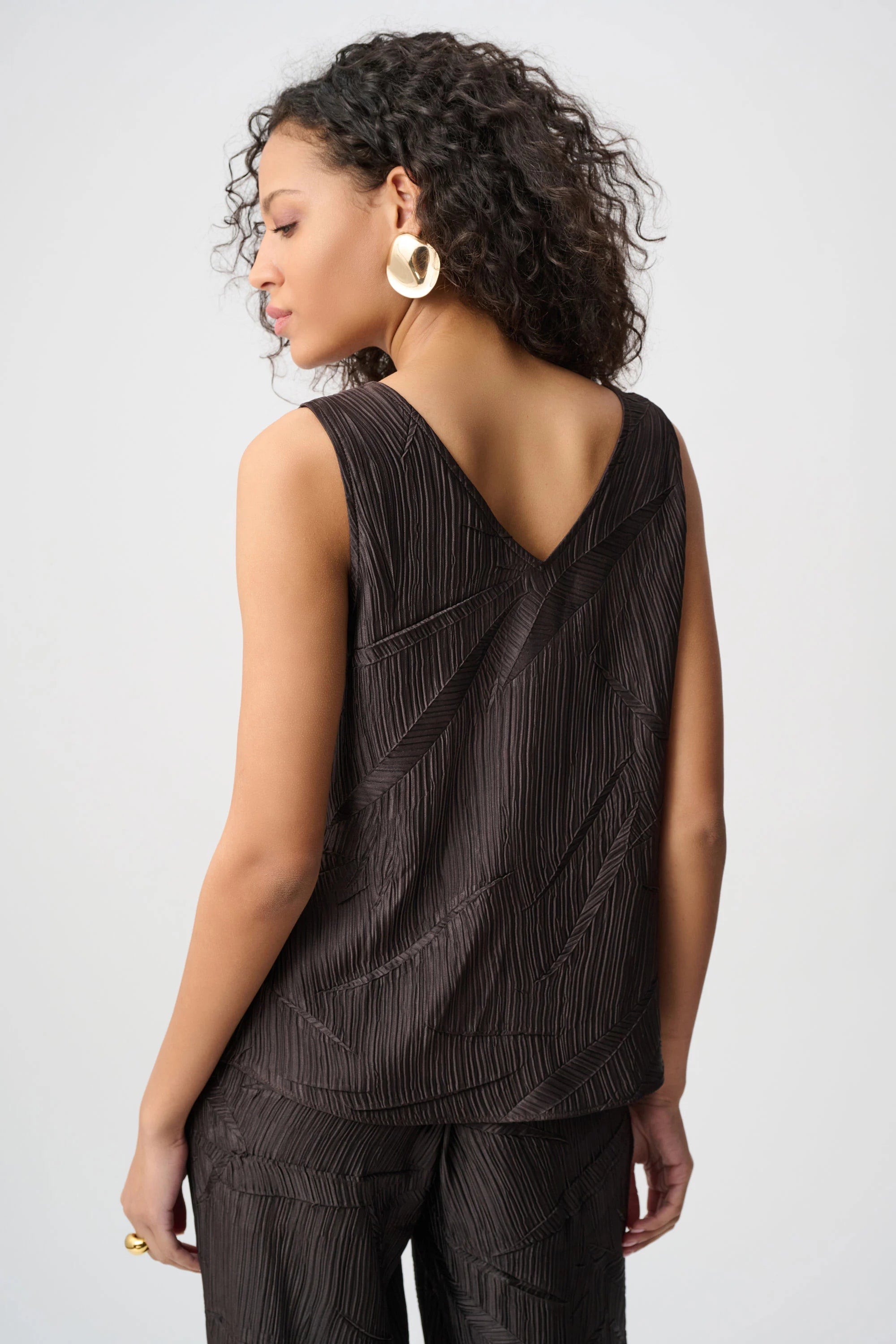 Pleated Satin Flared V-Neck Top (263051)