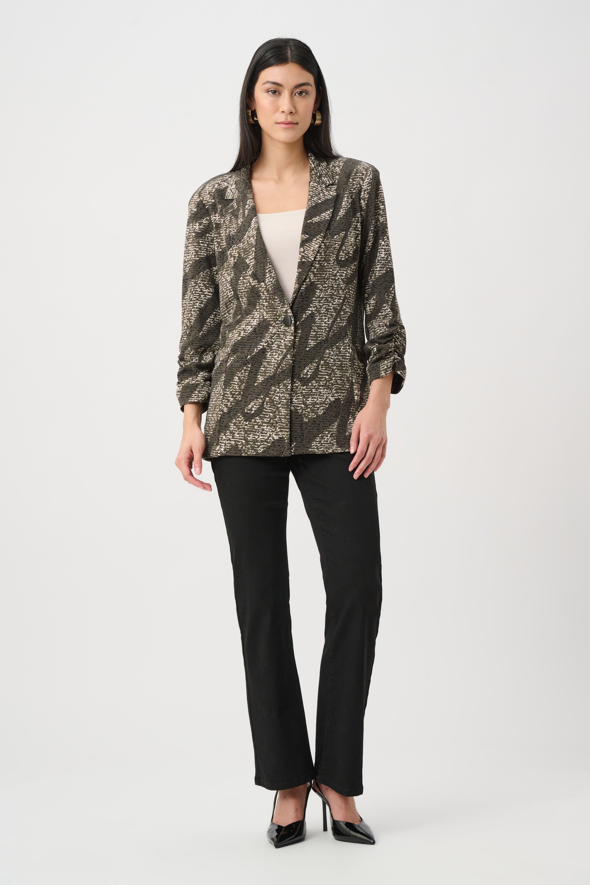 Silky Knit Abstract Print Straight Blazer (263056)