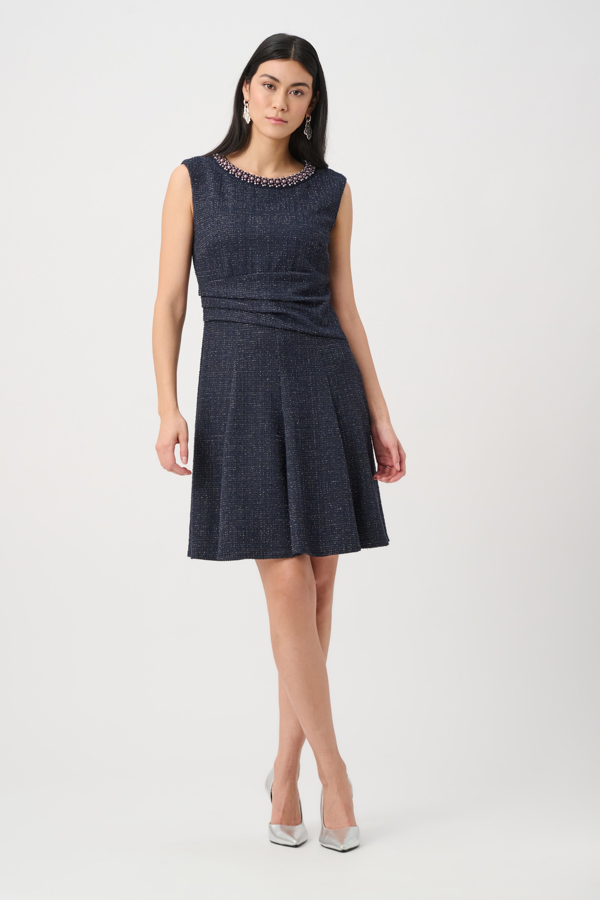 Lurex Boucle Flounce Dress with Pearl Trim (263092)