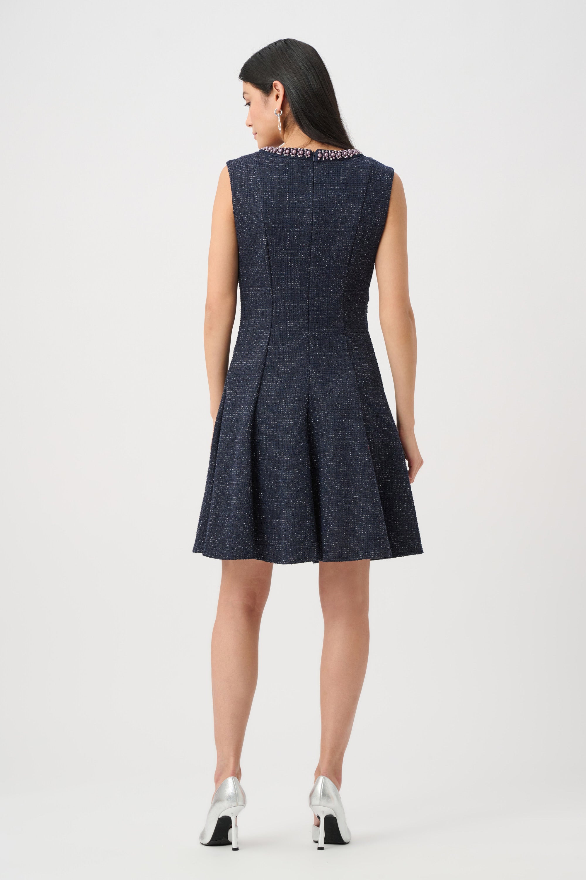 Lurex Boucle Flounce Dress with Pearl Trim (263092)