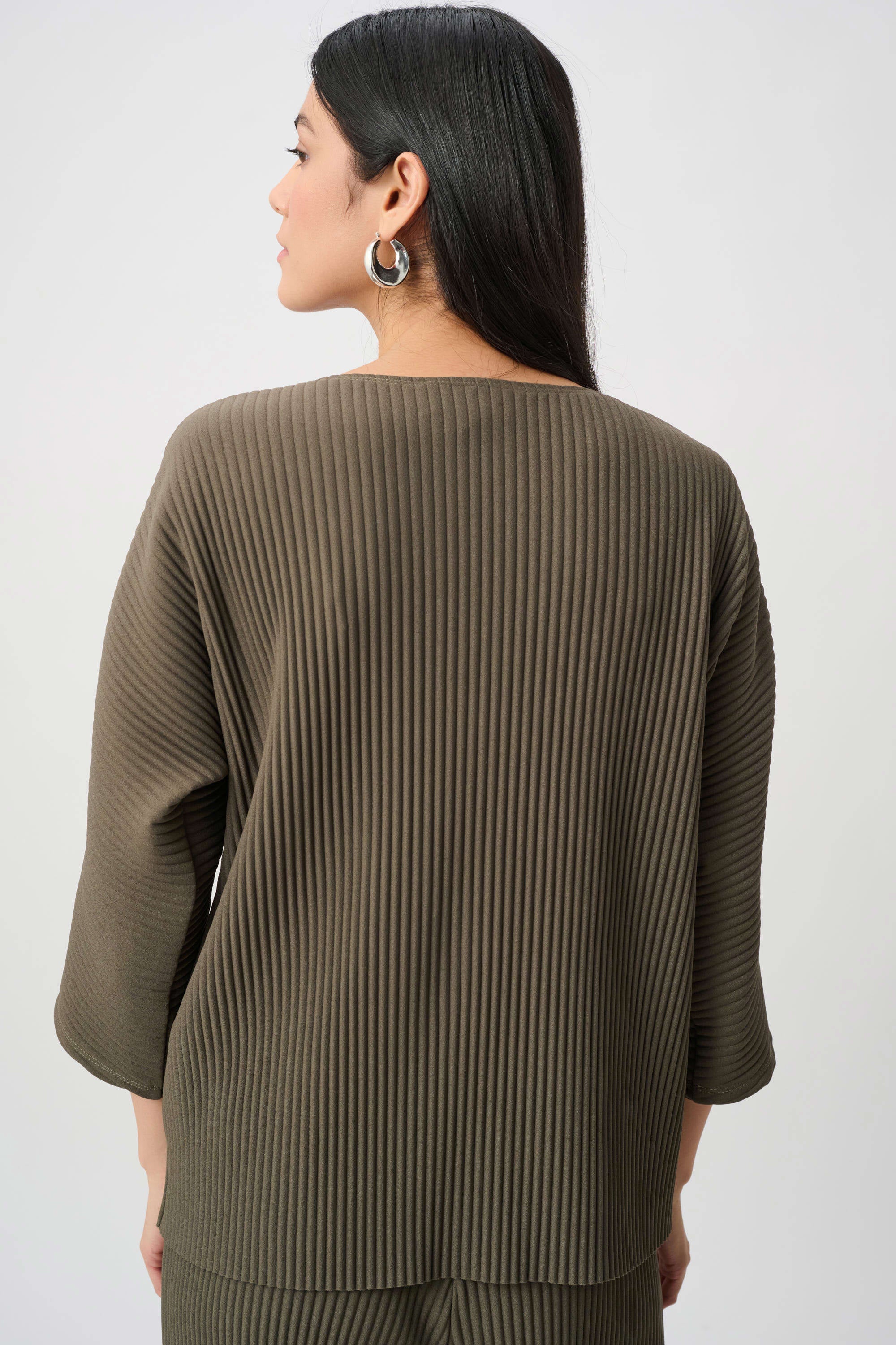 Pleated Scuba Crepe Zipped Neck Top (263123)