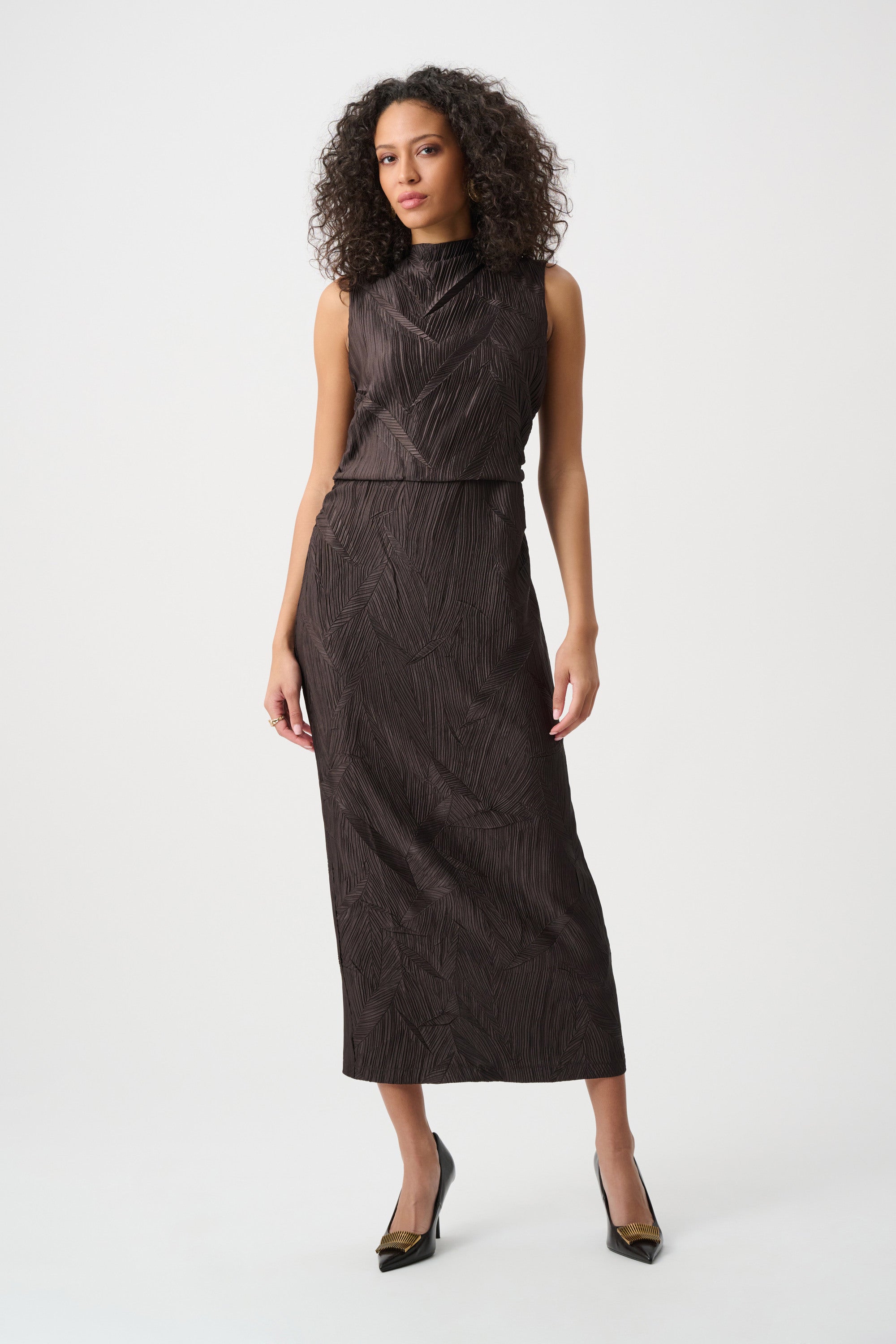 Pleated Satin Sleeveless Midi Dress (263147)